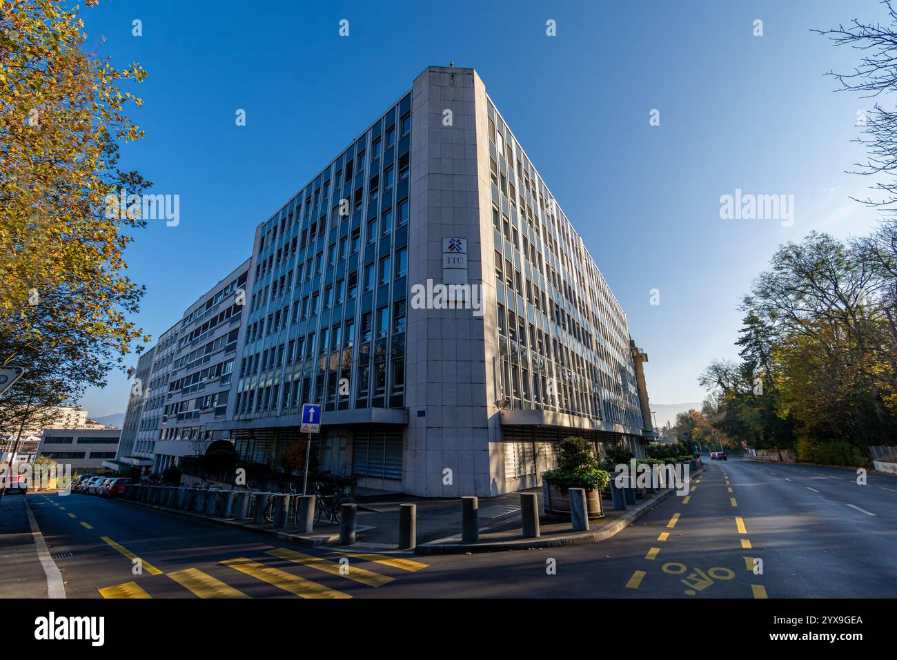 Vista esterna del Centro internazionale per il commercio (ITC), un'agenzia congiunta dell'Organizzazione mondiale del commercio (OMC) e delle Nazioni Unite, Ginevra Foto Stock