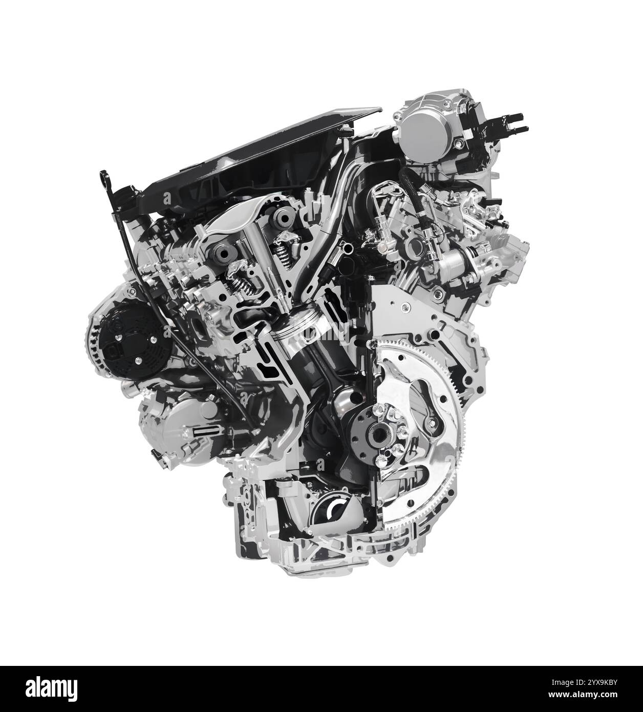Foto stilizzata illustrazione pf di una sezione trasversale del 2017 Buick Lacrosse 3.6L V6 VVT DI 310HP auto a motore che mostra il cilindro, pistone e valvole isolato Foto Stock