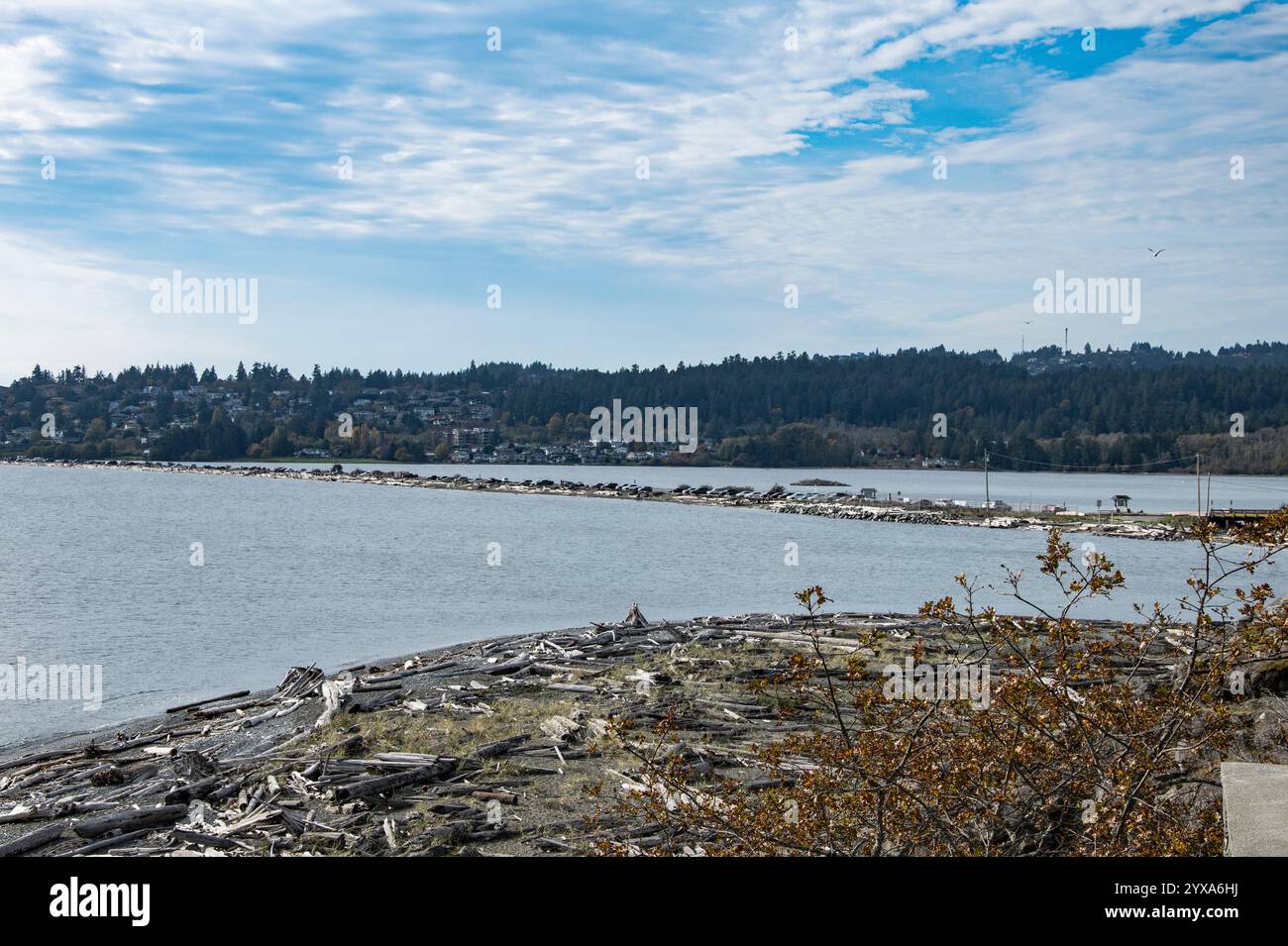 Vista del porto da Fort Rodd Hill e Fisgard Lighthouse National Historic Site a Victoria, British Columbia, Canada Foto Stock