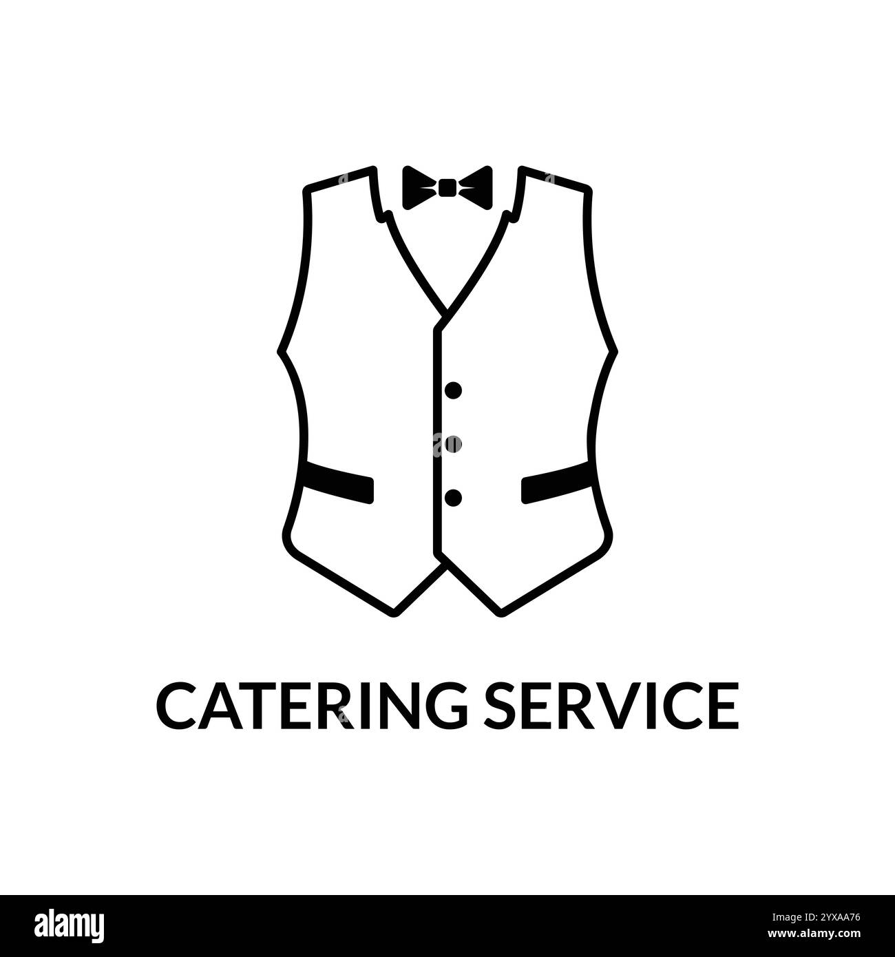 Icona della linea piatta del cameriere. Gilet, insegna uniforme professionale. Logo lineare sottile per il servizio catering. Illustrazione Vettoriale