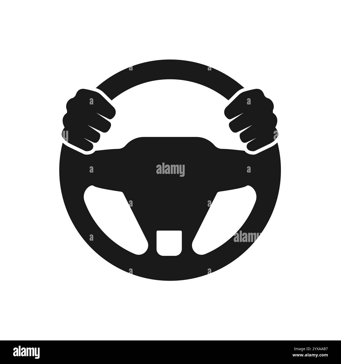 Icona del volante. Mani sul volante. Conducente. Guidare un'auto. Prova su strada. Icona vettoriale isolata su sfondo bianco. Illustrazione Vettoriale