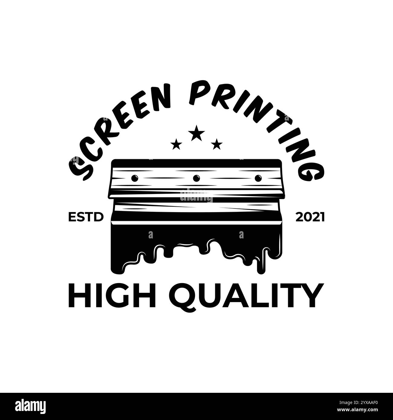 Modello per serigrafia monocromatica con logo vintage con spruzzi di vernice, illustrazione vettoriale isolata Illustrazione Vettoriale