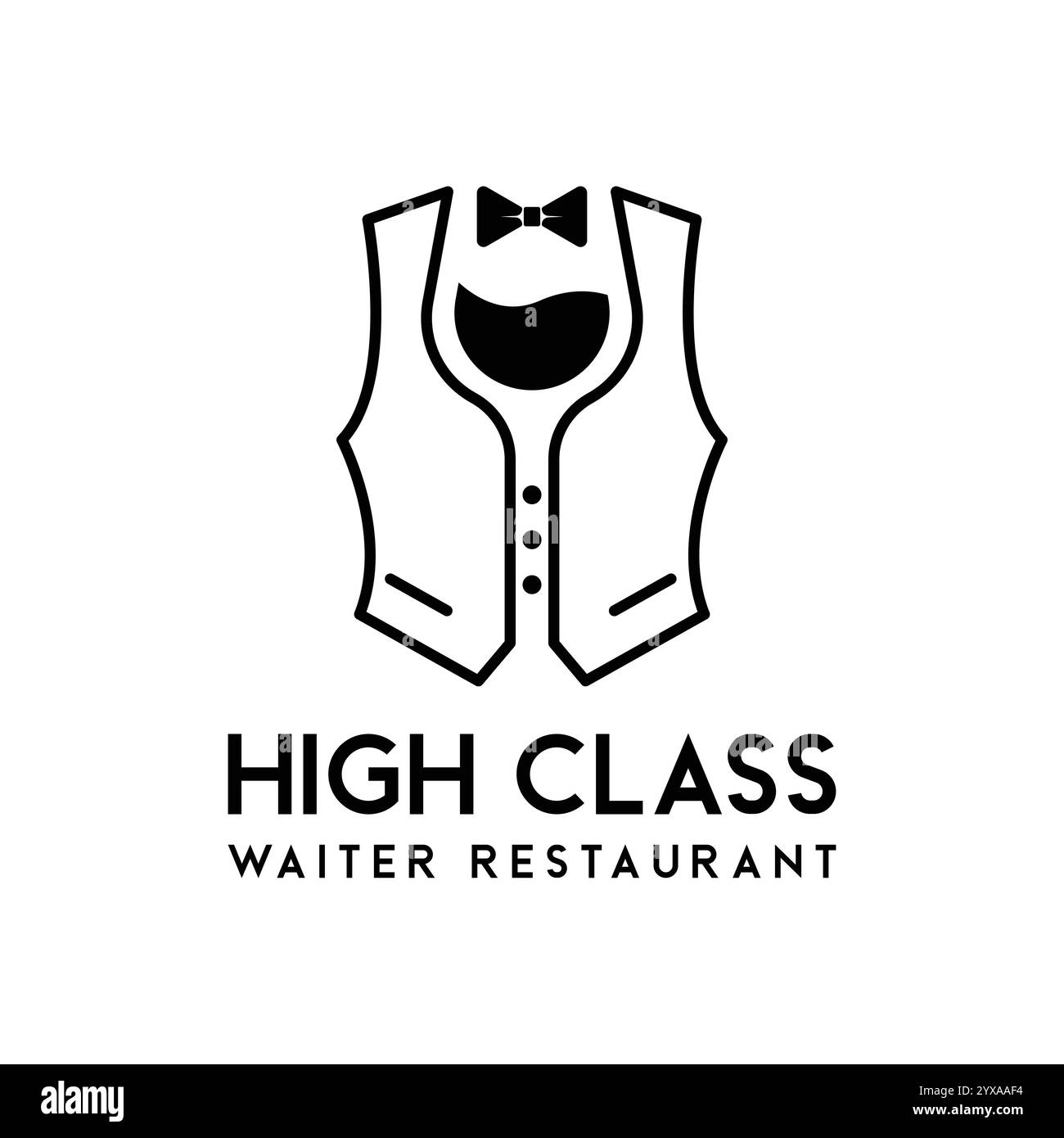 Cravatta con fiocco in Tuxedo in vetro per cena al bar di lusso, ristorante, cameriera, Bartender, logo Illustrazione Vettoriale