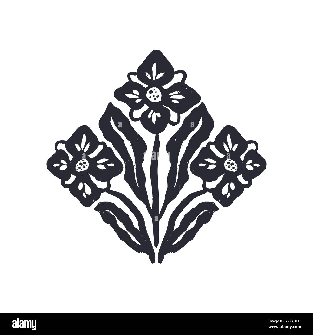 Bianco e nero, fiori astratti e fantasiosi silhouette simmetrica Illustrazione Vettoriale