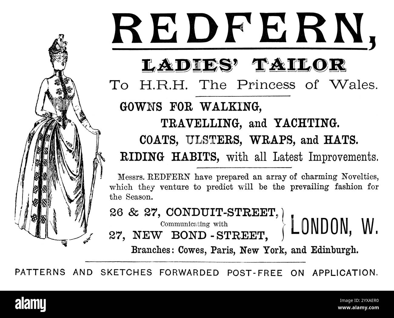 1887 pubblicità di moda britannica per Redfern Ladies' Tailor. Foto Stock