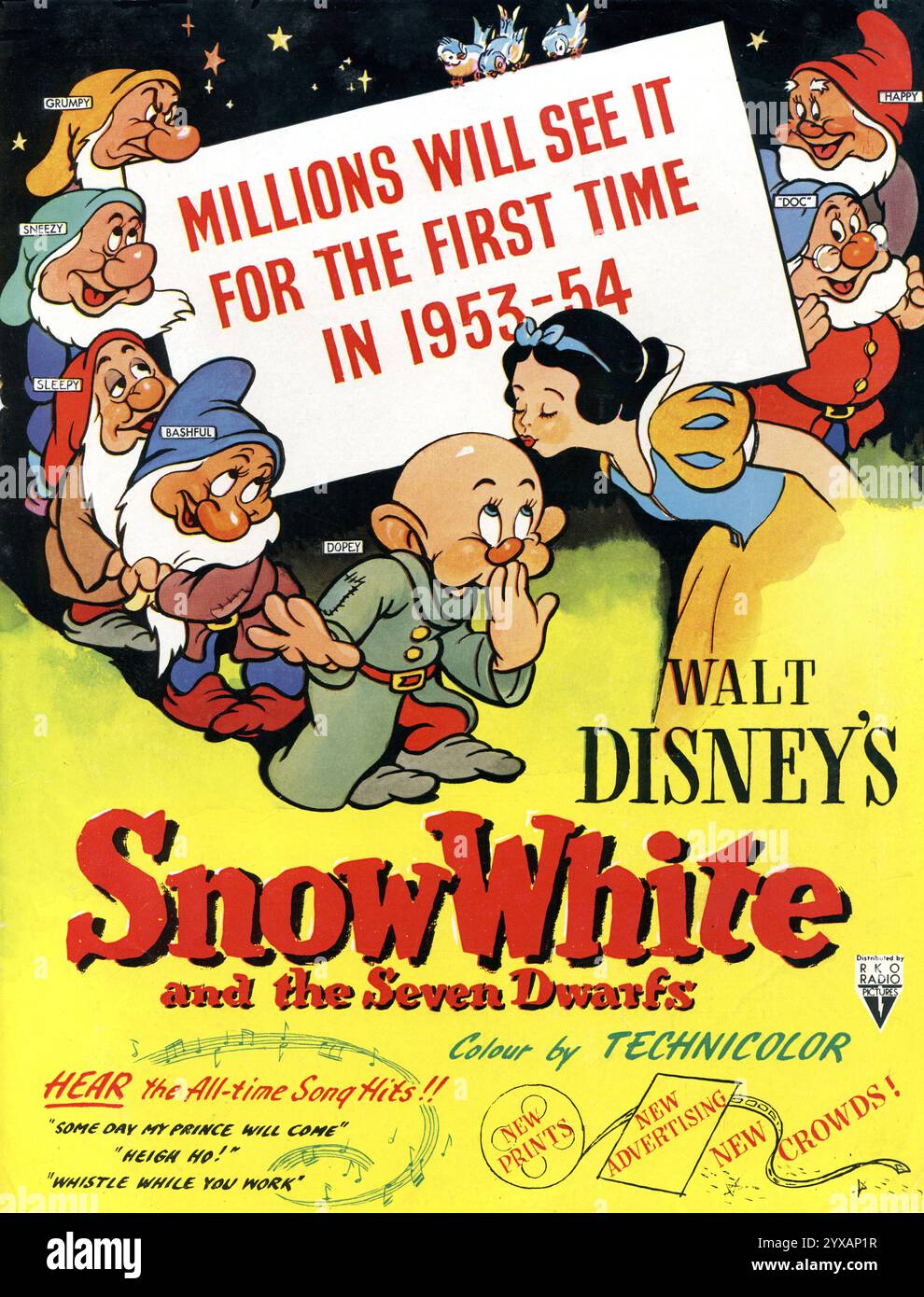 Fai trading per la seconda ristampa britannica del 1953-1954 di BIANCO NEVE DI WALT DISNEY E I SETTE NANI 1937 supervisionando il direttore DAVID HAND Story dei FRATELLI GRIMM Music FRANK CHURCHILL Words LARRY MOREY Walt Disney Productions / RKO radio Pictures Foto Stock