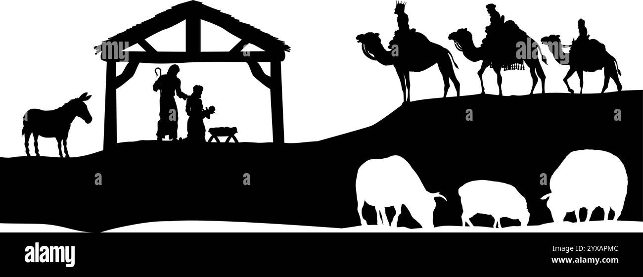 Presepe natalizio Bethlehem Manger Wise Men Illustrazione Vettoriale