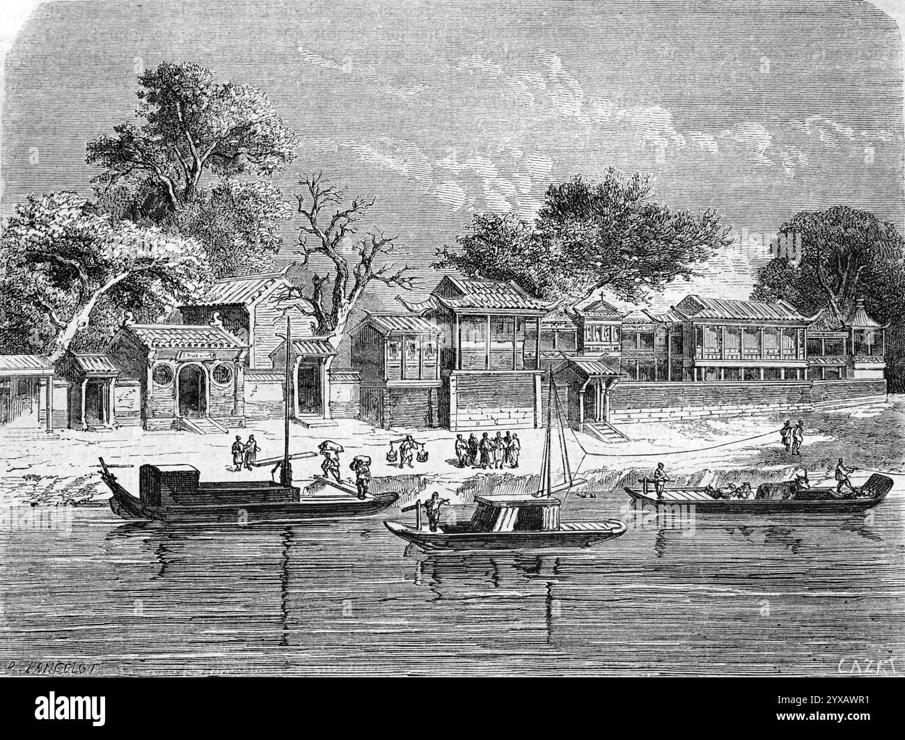 Ex Palazzo cinese sul lungomare utilizzato dai missionari francesi a Tianjin in Cina. Incisione vintage o storica o illustrazione 1864 Foto Stock