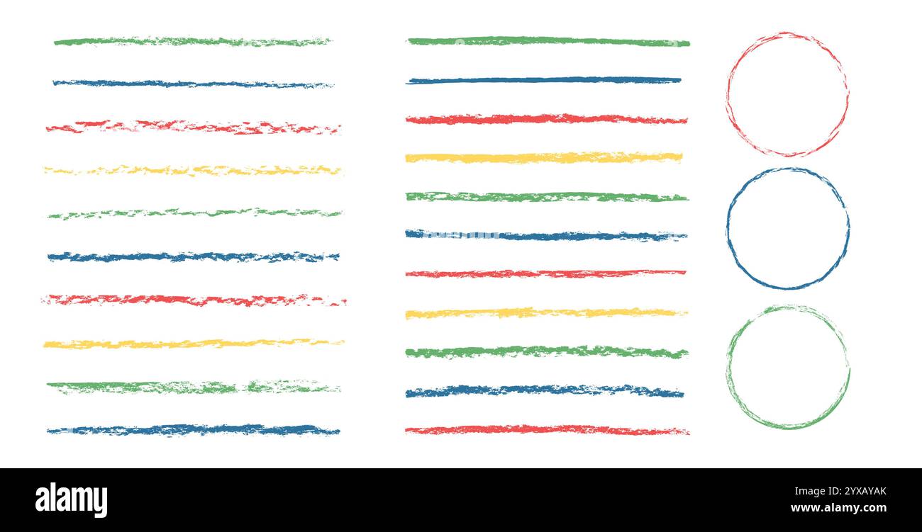 Set di pastelli a linee. Scarabocchio con pennello a carbone isolato su sfondo bianco. Elementi a matita sottolineati. Evidenziazione testurizzata. Str. Schizzo vettoriale Illustrazione Vettoriale