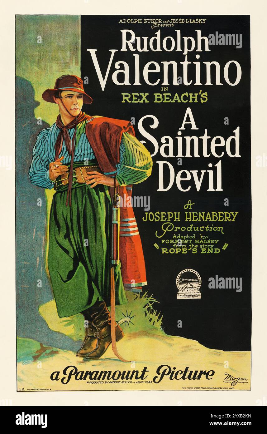Adolph Zukor e Jesse L Lasky - A Sainted Devil di Rex Beach (Paramount, 1924) - Rodolfo Valentino - poster cinematografico d'epoca Foto Stock