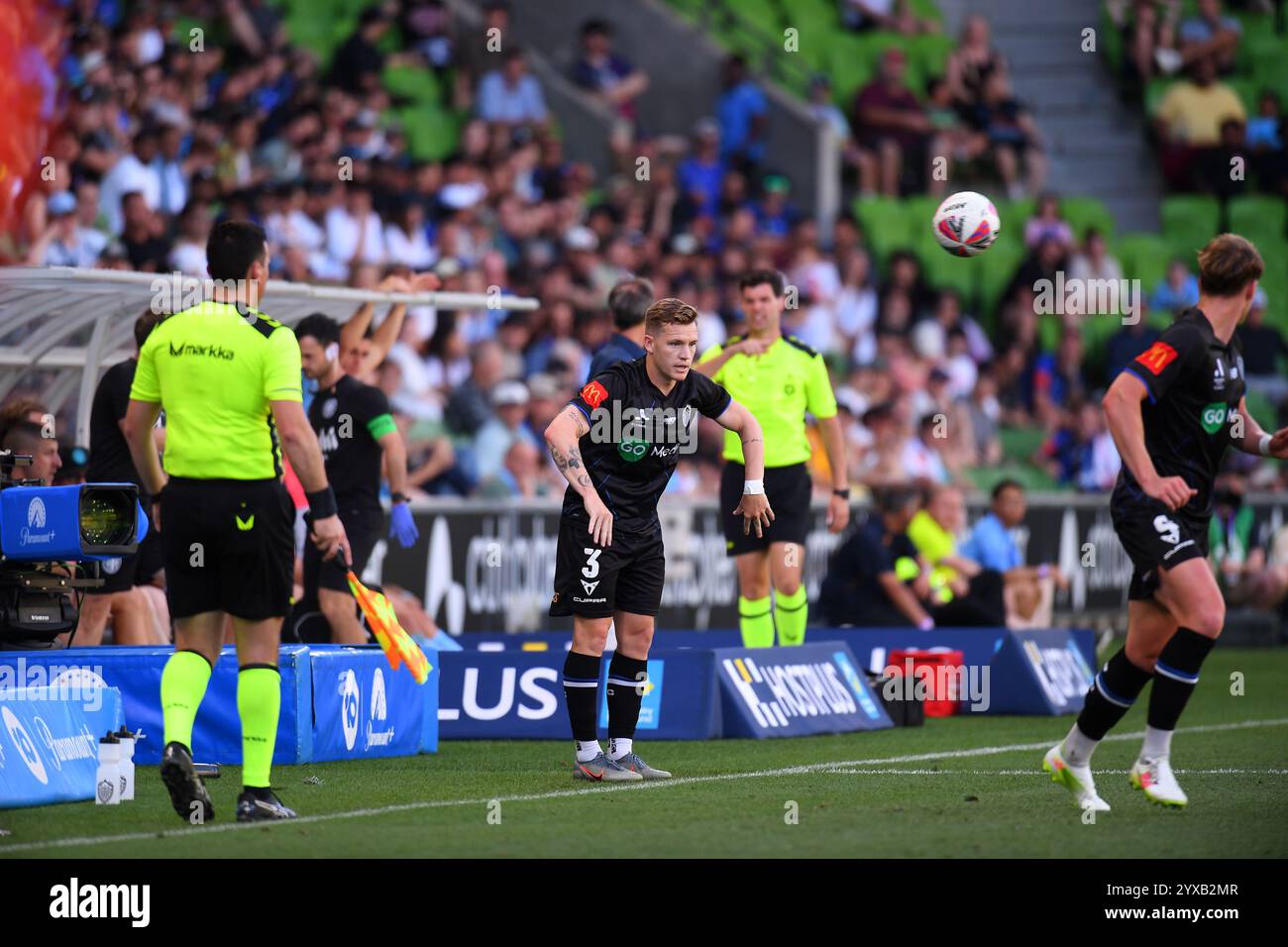 MELBOURNE, AUSTRALIA. 15 dicembre 2024. Nella foto: Scott Galloway di Auckland durante la partita dell'ISUZU A League Round 8 Melbourne City vs Auckland all'AAMI Park di Melbourne, Australia. Crediti: Karl Phillipson / Alamy Live News Foto Stock