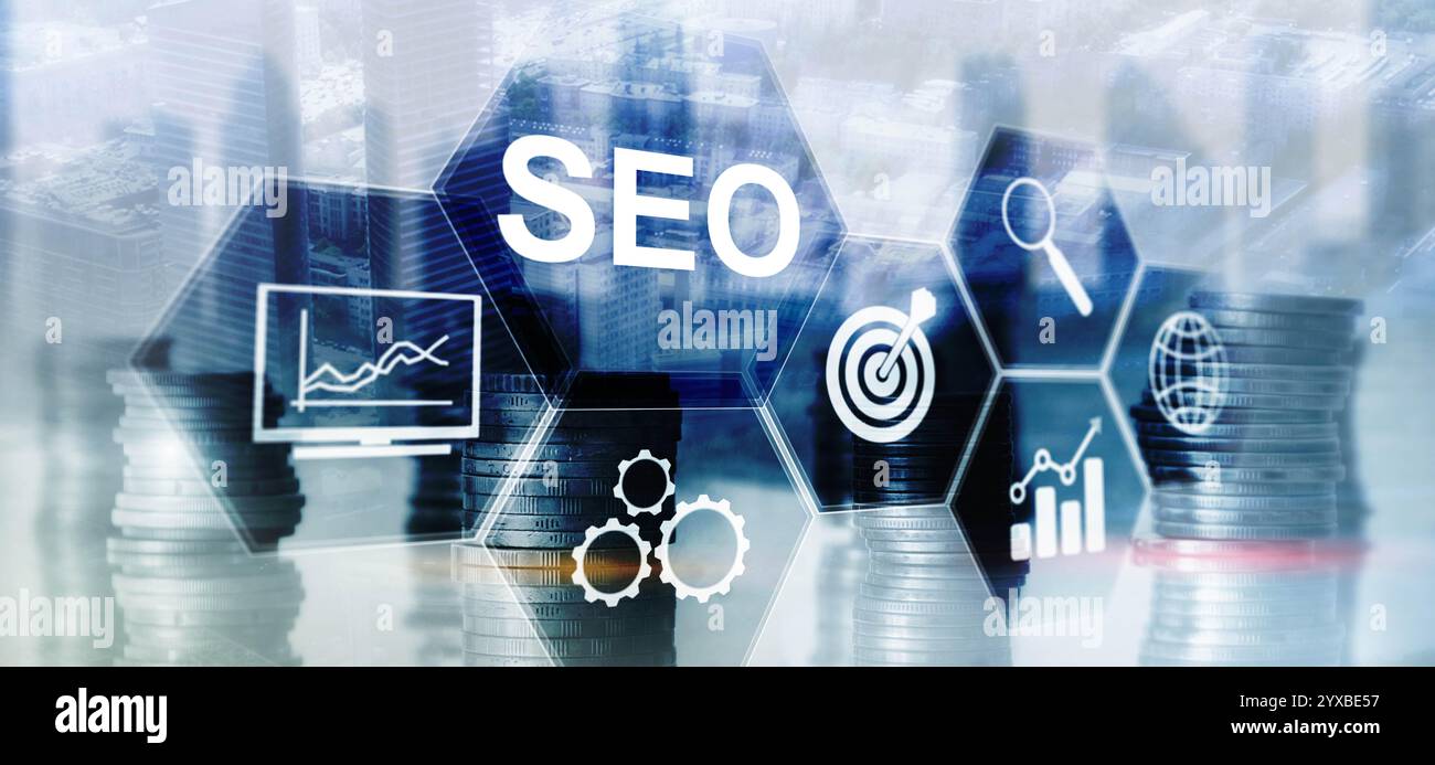 SEO Ottimizzazione dei motori di ricerca e-commerce e commercio al dettaglio online Foto Stock