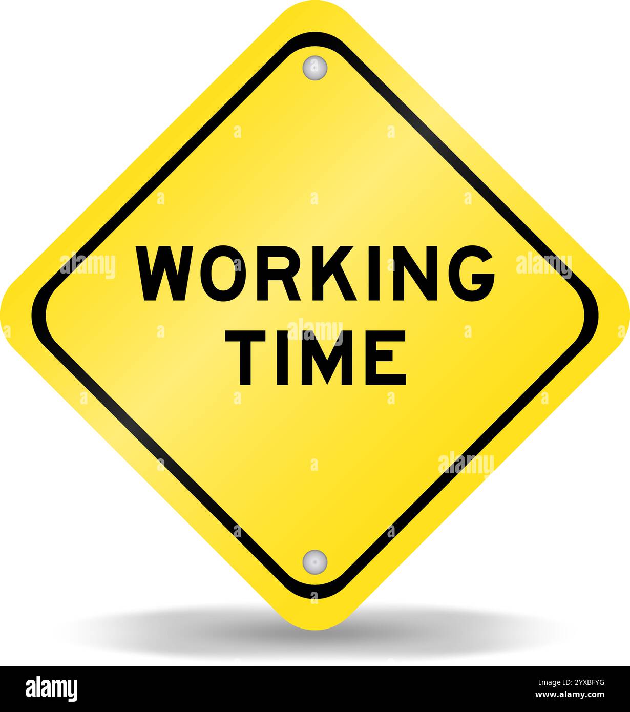 Cartello di trasporto di colore giallo con orario di lavoro scritto su sfondo bianco Illustrazione Vettoriale