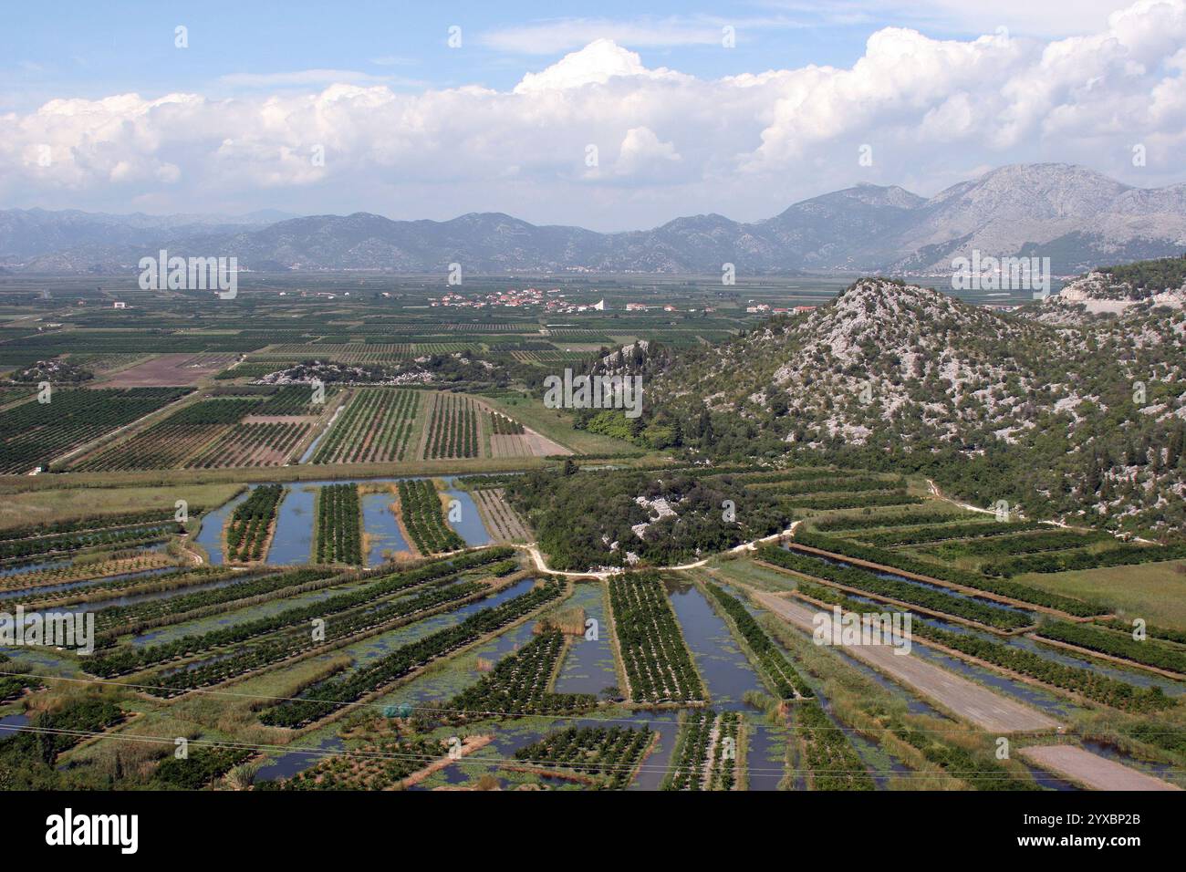 La bella e fertile pianura della Croazia sul fiume Neretva Foto Stock