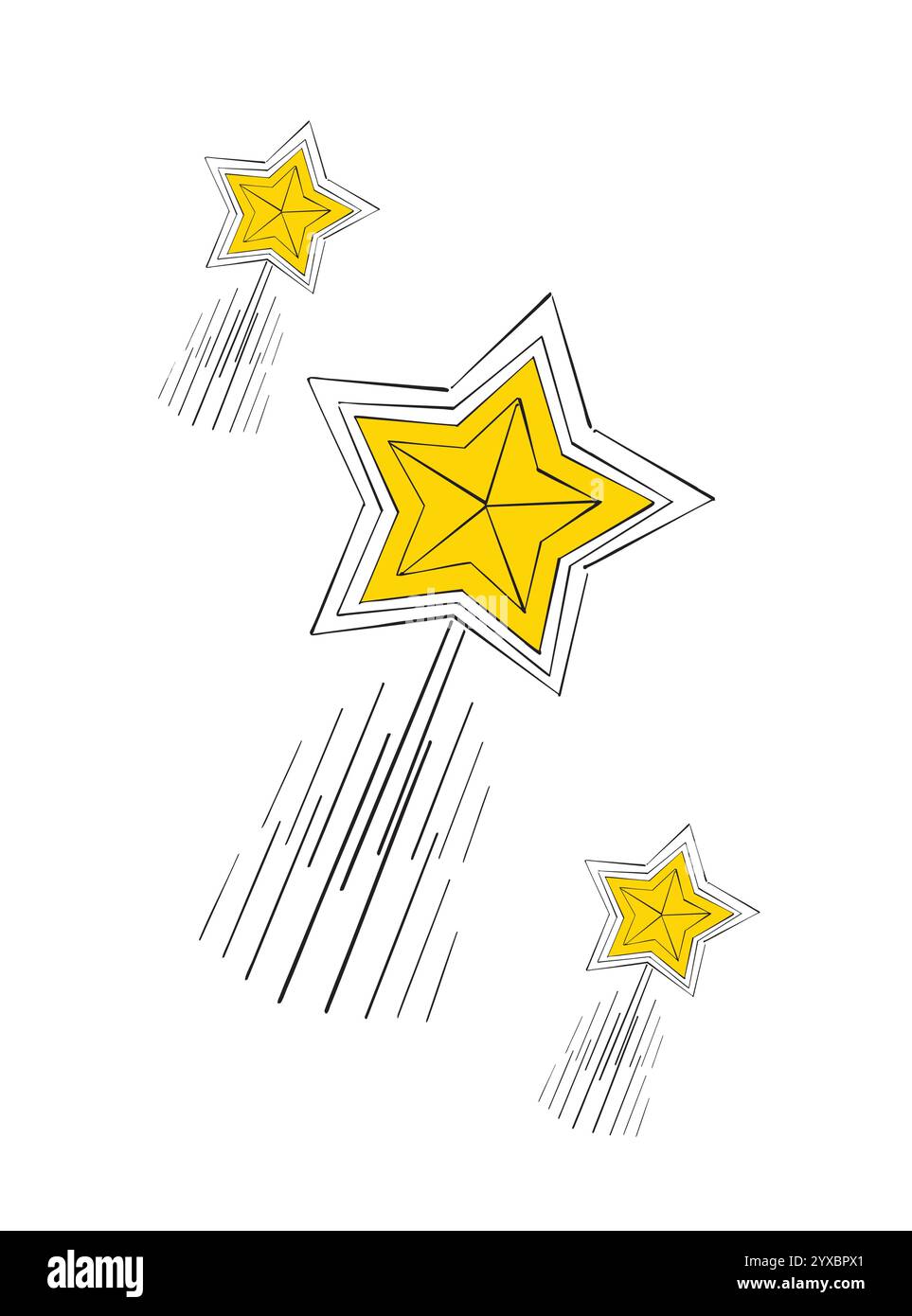 Stella gialla che vola su sfondo bianco lasciando il sentiero Illustrazione Vettoriale