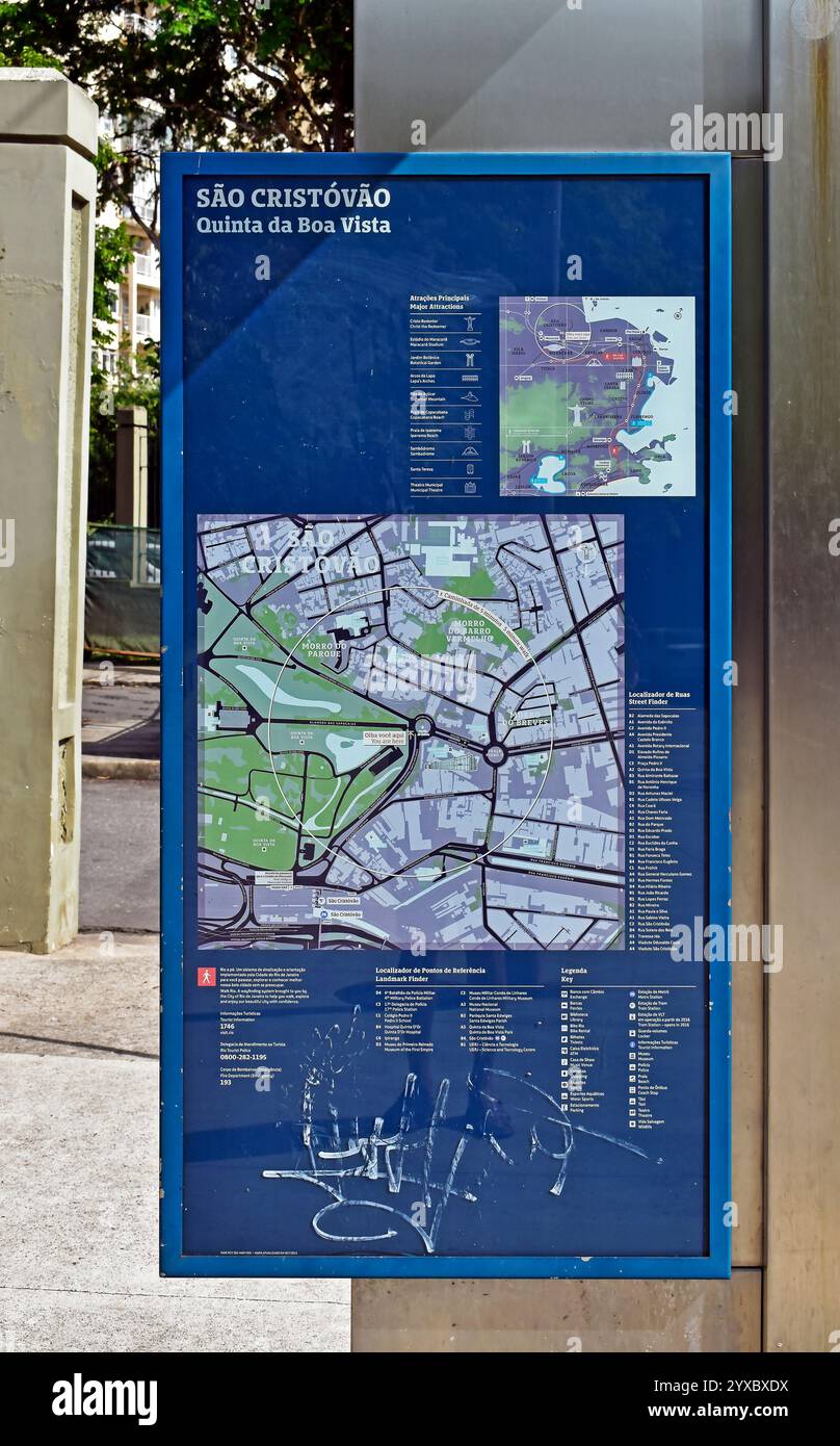 RIO DE JANEIRO, BRASILE - 13 dicembre 2024: Mappa con le attrazioni turistiche nel quartiere di São Cristóvão Foto Stock