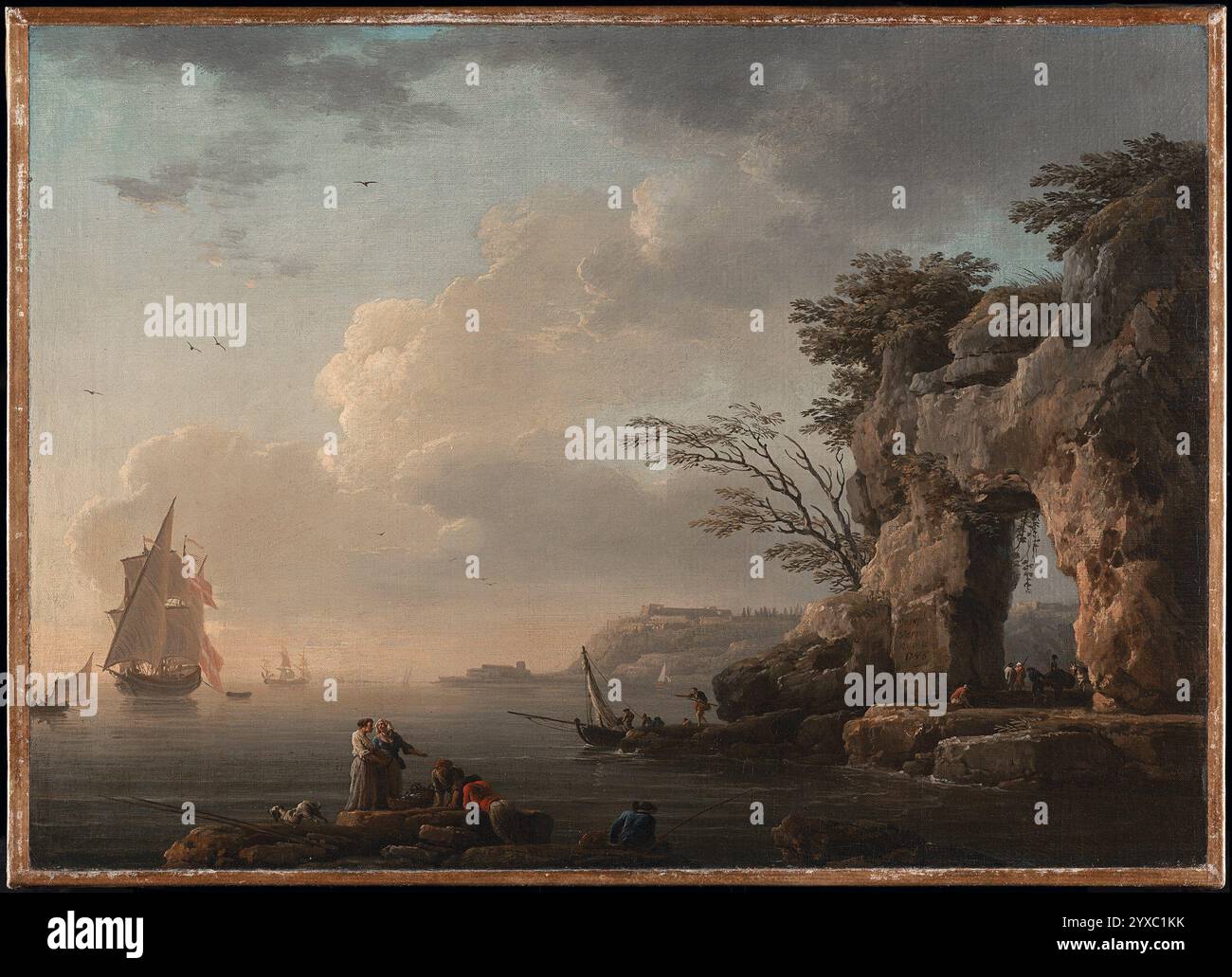 Titolo: A Calm Sea artista: Claude-Joseph Vernet anno: 1748 Medio: Olio su tela dimensioni: 44,5 x 60,5 cm ubicazione: Museo Nacional Thyssen-Bornemisza, Madrid Foto Stock