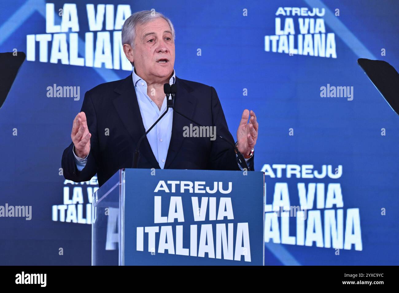 Roma, Italia. 11 dicembre 2024. Antonio Tajani Ministro degli affari Esteri e Vicepresidente del Consiglio dei Ministri partecipa all'evento Atreju, partito dei Fratelli d'Italia al Circo massimo. 25a edizione di Atreju, il partito Fratelli d'Italia si è tenuto al Circo massimo, a Roma. (Credit Image: © Domenico Cippitelli/SOPA Images via ZUMA Press Wire) SOLO PER USO EDITORIALE! Non per USO commerciale! Foto Stock