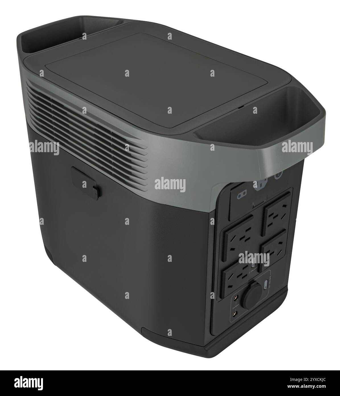 Centrale elettrica a batteria portatile autonoma, per l'ufficio domestico, su sfondo bianco con isolamento. Foto Stock