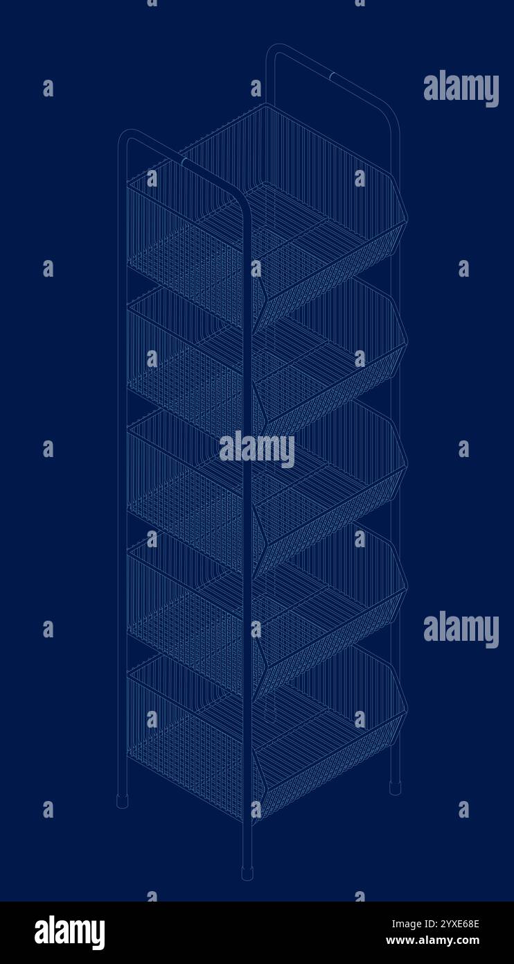 Scaffalatura sagomata. Isolato su sfondo blu. Vista isometrica. Illustrazione vettoriale 3D. Illustrazione Vettoriale