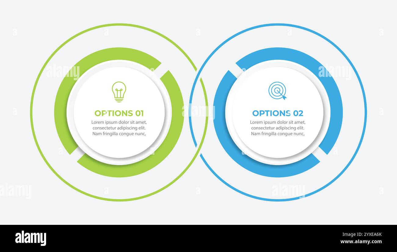 Modello di progettazione infografica. Concetto di timeline con 2 passi. Può essere utilizzato per il layout del flusso di lavoro, il diagramma, il banner, il webdesign. Illustrazione vettoriale Illustrazione Vettoriale