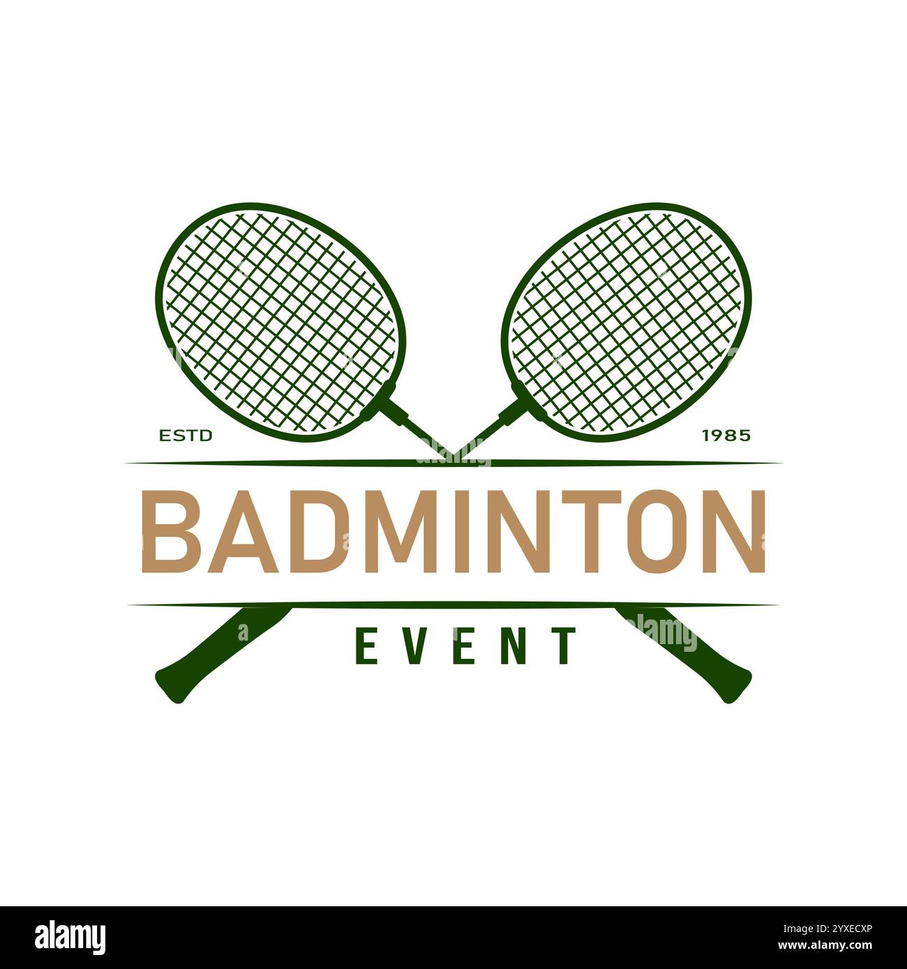 Design con logo badminton, torneo sportivo, semplice illustrazione Racket Vector Illustrazione Vettoriale
