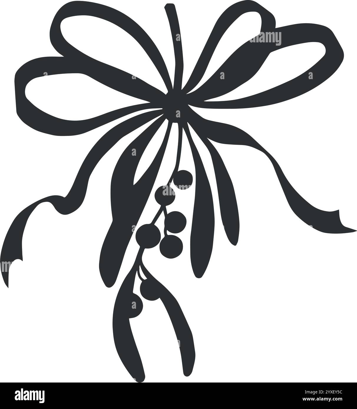 Ramoscello di istleto con frutti di bosco e fiocco di seta. Pianta tradizionale natalizia. Illustrazione grafica vettoriale. Sfondo delle vacanze invernali per interni di casa Illustrazione Vettoriale