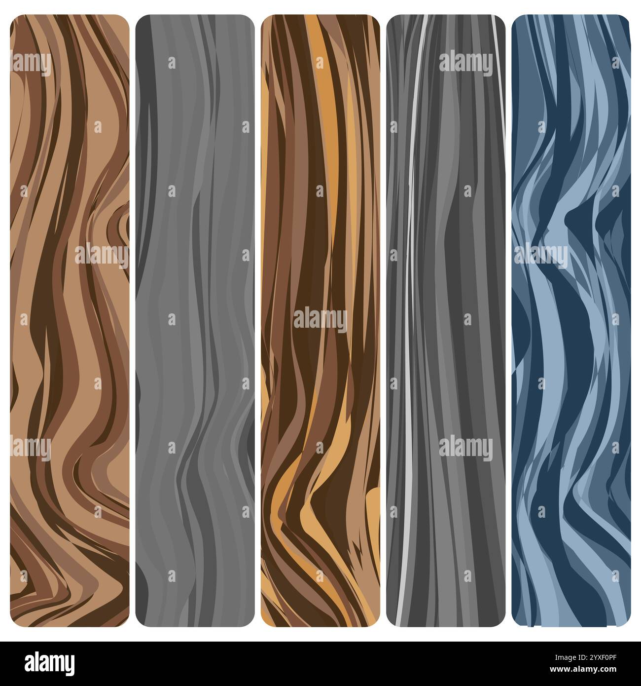 Cinque tavole di legno. Struttura in legno astratto vettoriale con design piatto. Illustrazione Vettoriale