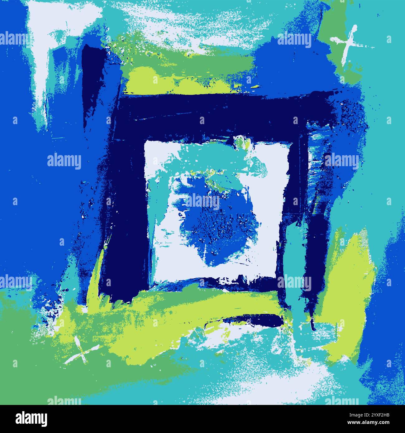 Illustrazione di un'arte astratta moderna - sfondo - Pittura contemporanea originale nei colori blu e verde Illustrazione Vettoriale