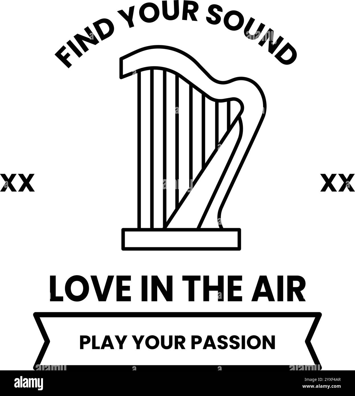 Uno striscione con un'arpa che dice Find Your Sound Love in the Air Illustrazione Vettoriale Uno striscione con un'arpa che dice Find Your Sound Love in the Air Illustrazione Vettoriale