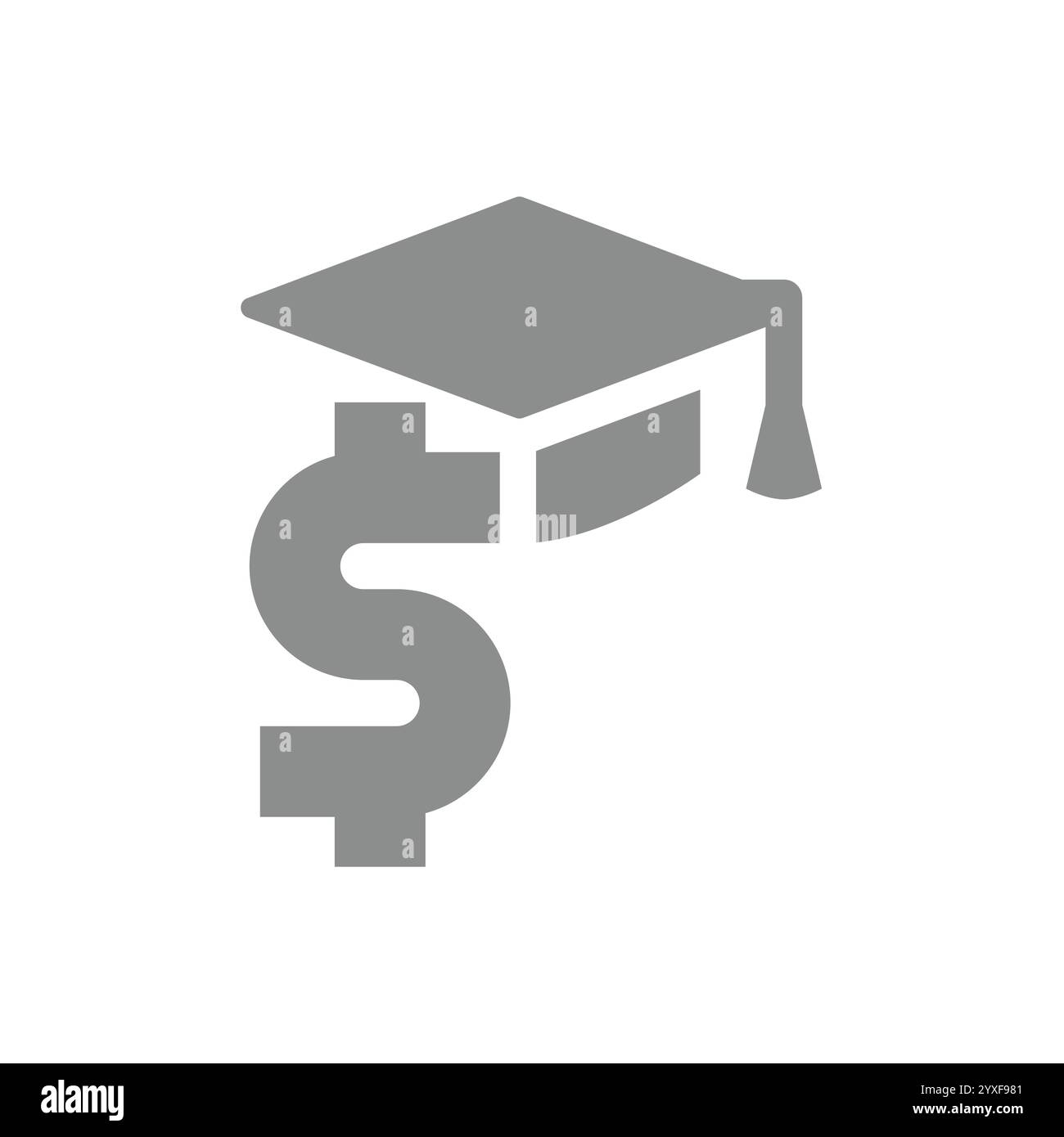 Prestito per studenti o spese di istruzione per il diploma universitario. Simbolo del simbolo di graduazione e del vettore del dollaro. Illustrazione Vettoriale
