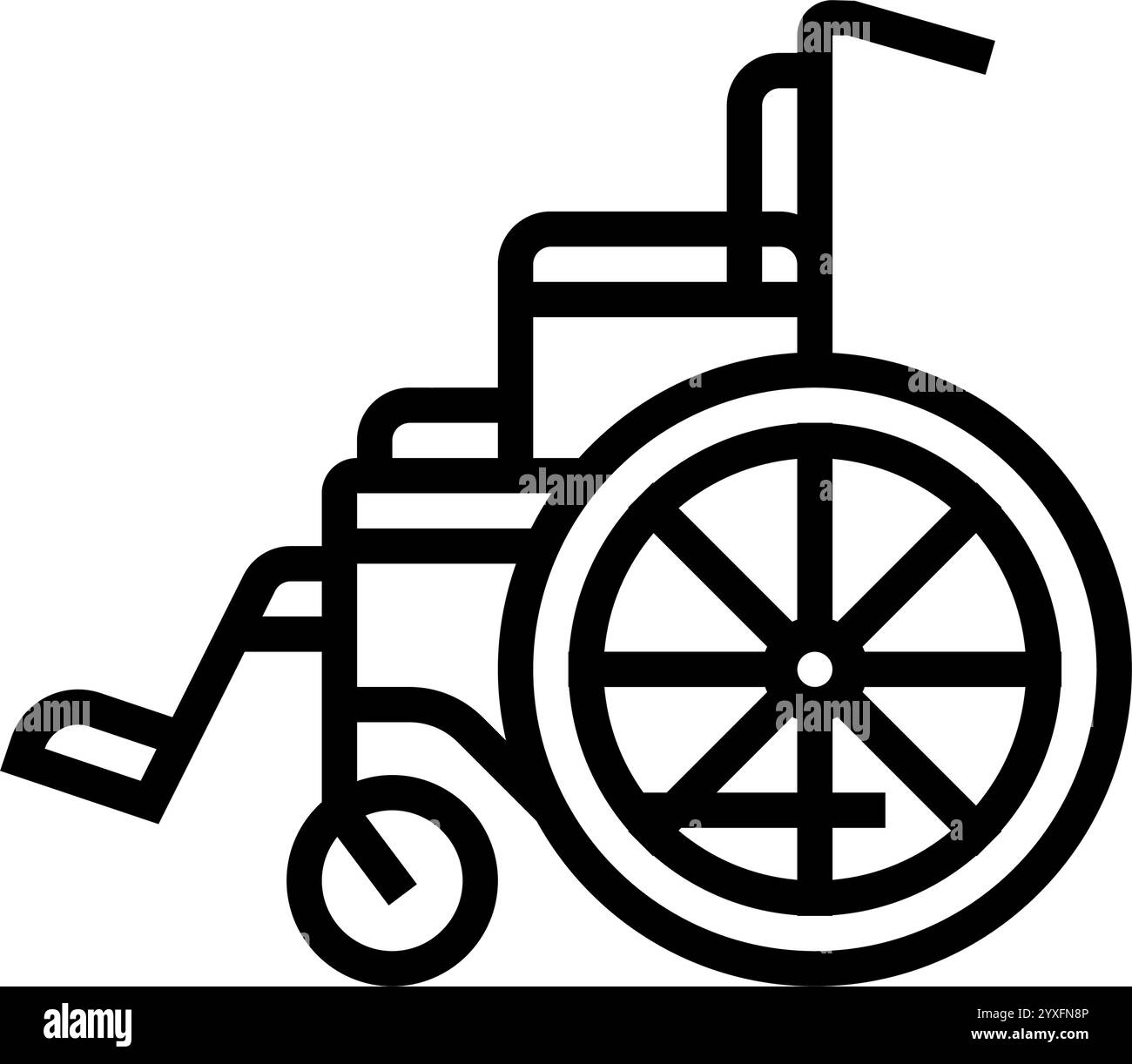 illustrazione vettoriale dell'icona della linea di lesione per frattura della sedia a rotelle Illustrazione Vettoriale