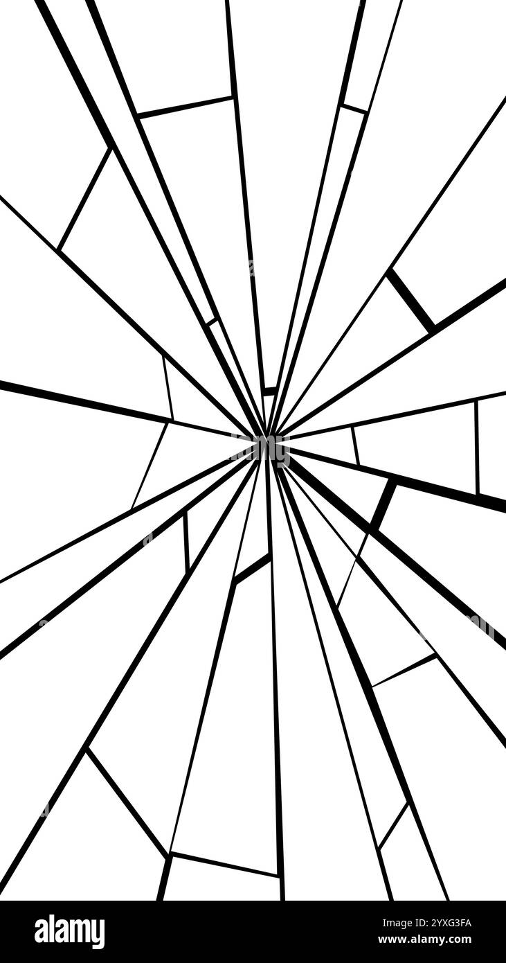 Copertura in vetro rotta. Grafica vettoriale della superficie in vetro incrinata. Schegge di vetro frantumato. Illustrazione Vettoriale