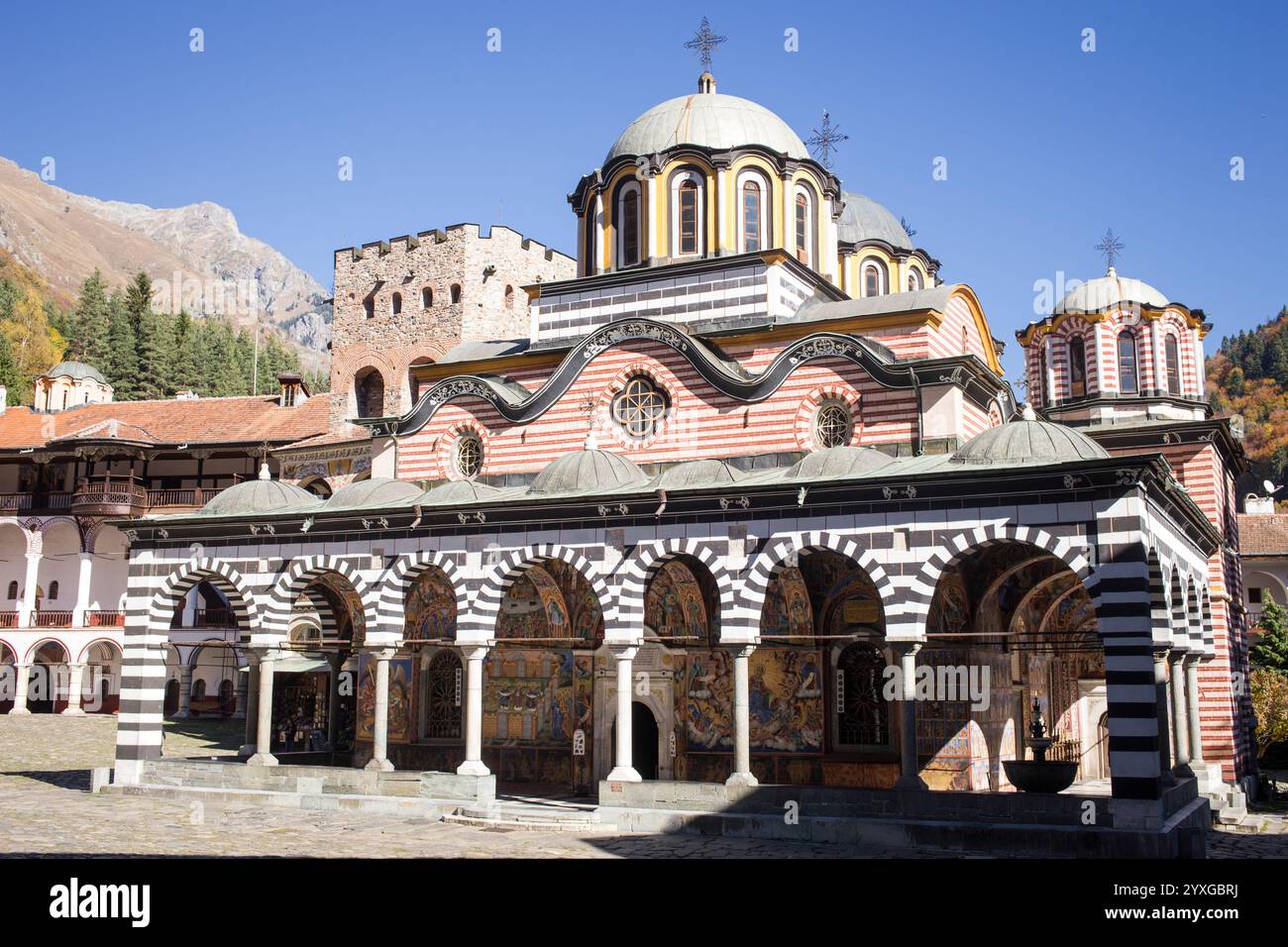 Il monastero di Rila, Bulgaria, Europa Foto Stock