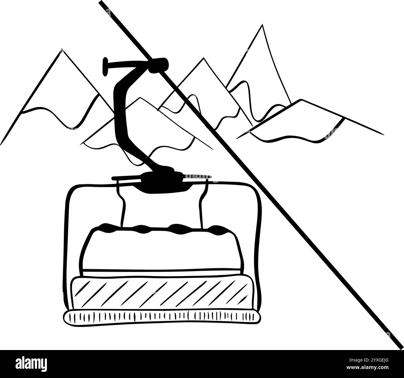 Composizione delle linee grafiche degli impianti di risalita in montagna. Progettazione vettoriale. Illustrazione Vettoriale