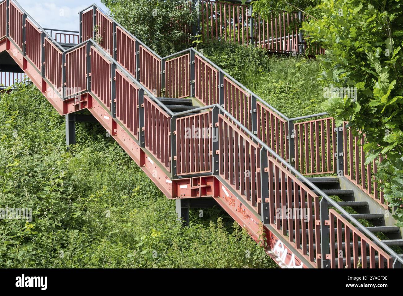 Scala di metallo fuori dall'edificio Foto Stock