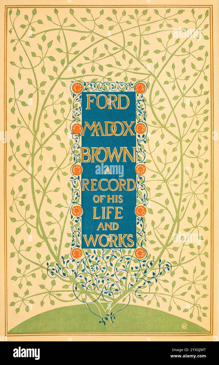 Copertina del libro, Ford Madox Brown, Un disco della sua vita e delle sue opere, disegnato da William Harrison Cowlishaw, pubblicato, 1898, Foto Stock