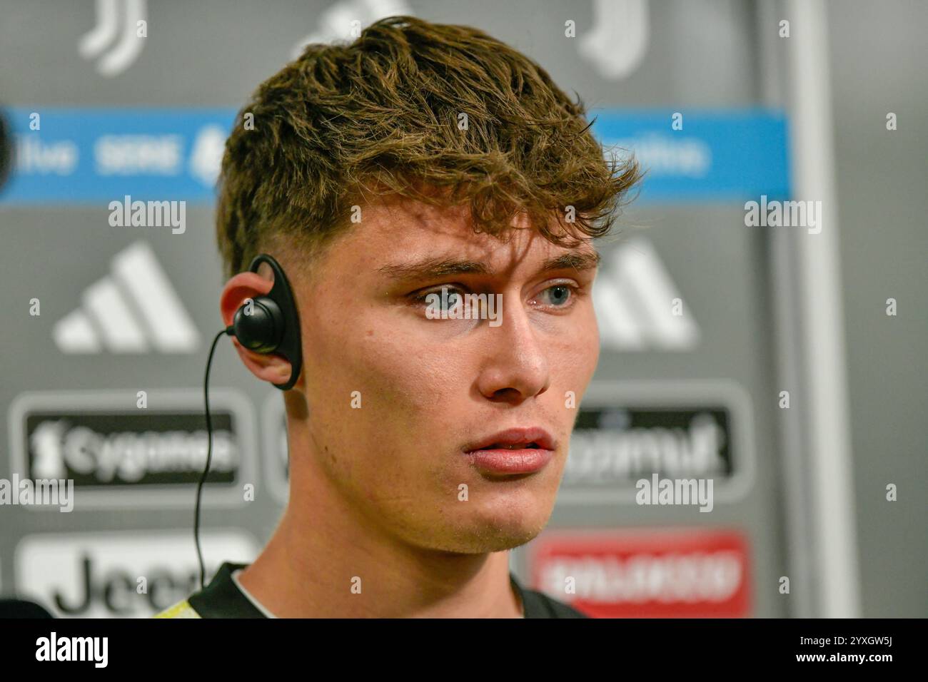 Torino, Italia. 14 dicembre 2024. Nicolò Savona della Juventus, visto durante la partita di serie A 2024/25 tra Juventus e Venezia allo stadio Allianz. Punteggio finale: Juventus 2 : 2 Venezia. Credito: SOPA Images Limited/Alamy Live News Foto Stock