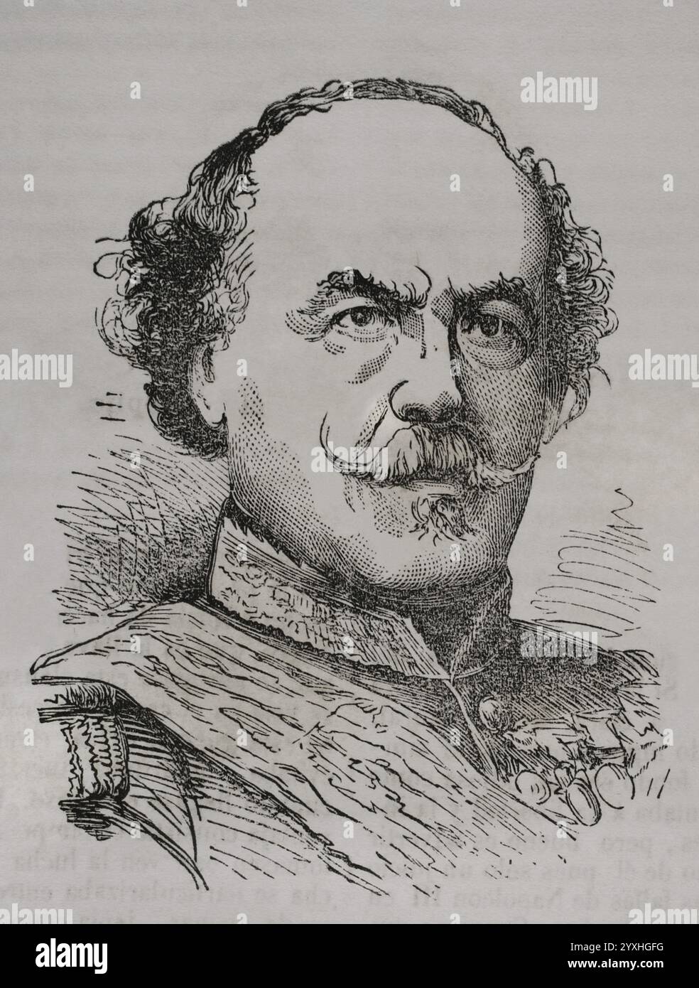Francesco Certain de Canrobert (1809-1895). Maresciallo di Francia. Verticale. Incisione. Historia de la Guerra de Francia y Prusia (storia della guerra tra Francia e Prussia). Volume I. pubblicato a Barcellona, 1870. Foto Stock