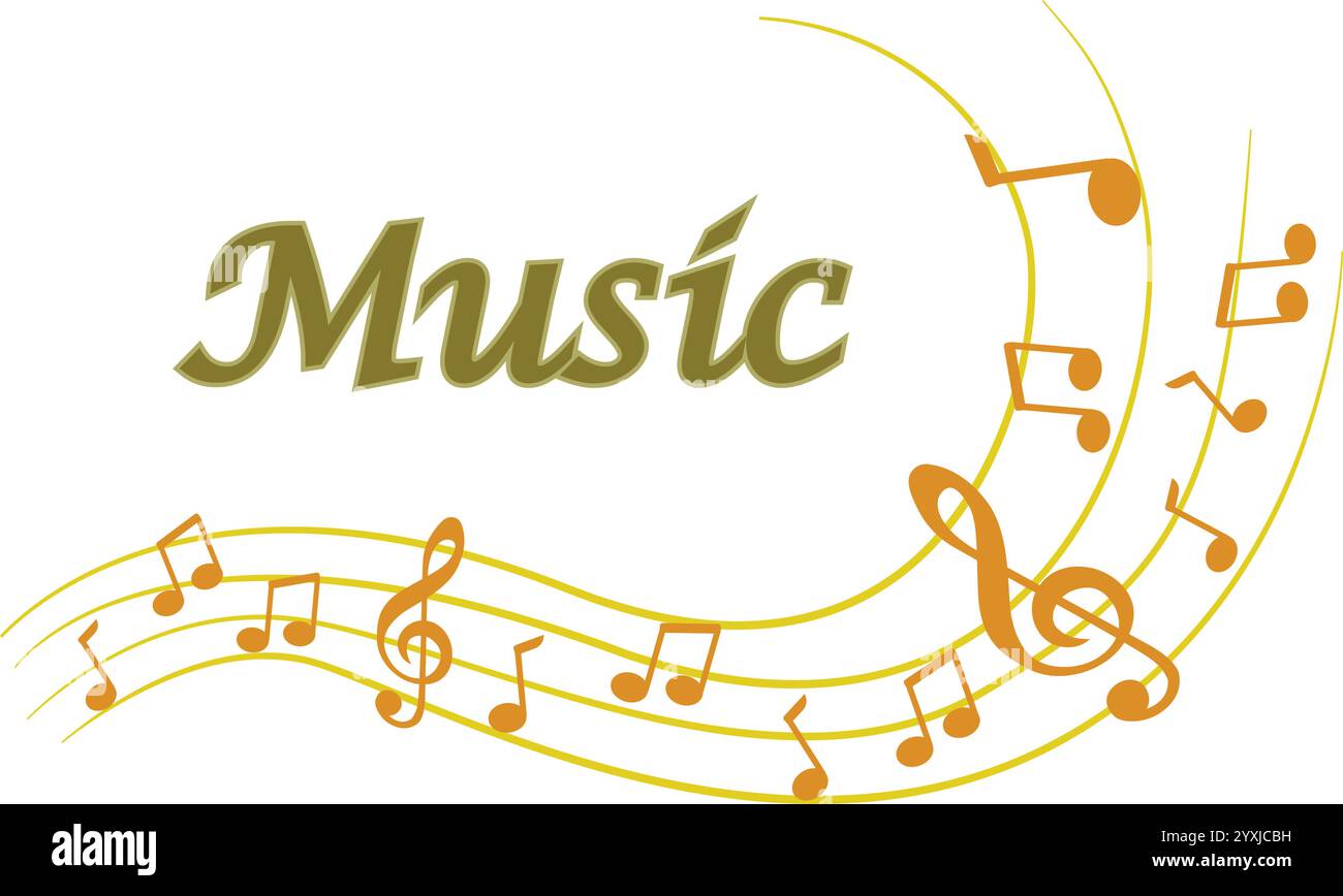 Note musicali onda, segni musicali curva, simbolo della linea dell'onda sonora, composizione acustica, nota musicale, suono musicale, onde musicali, la musica ha aumentato le onde Illustrazione Vettoriale