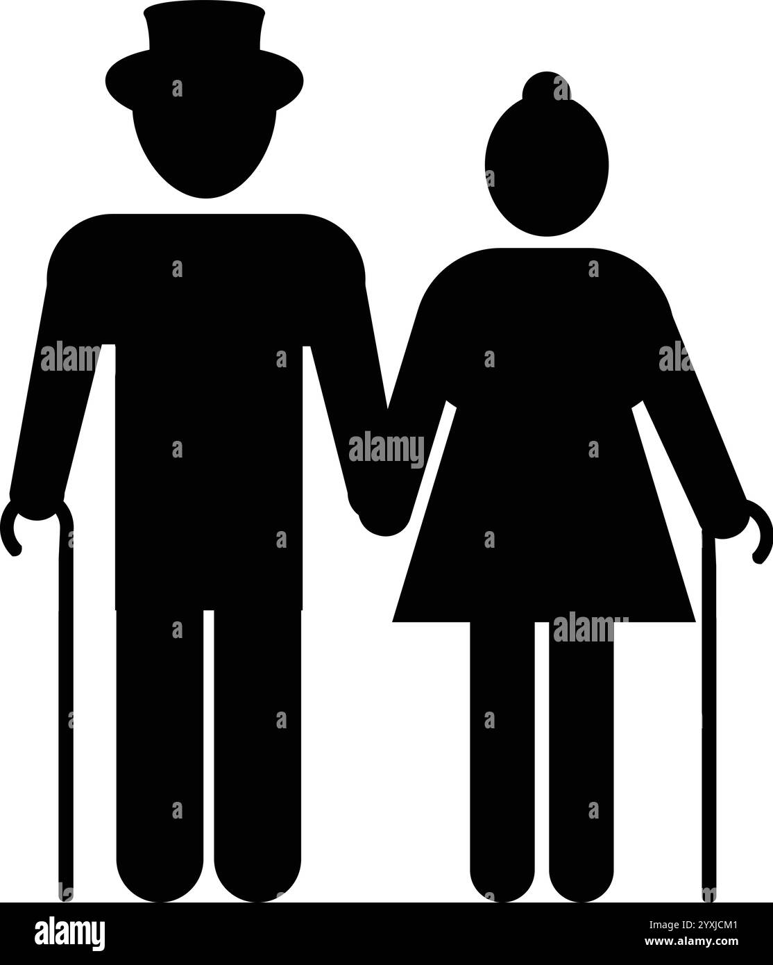 Vecchia coppia con Stick, anziano, nonno con bastone, vecchio con vecchia donna, coppia anziana Illustrazione Vettoriale