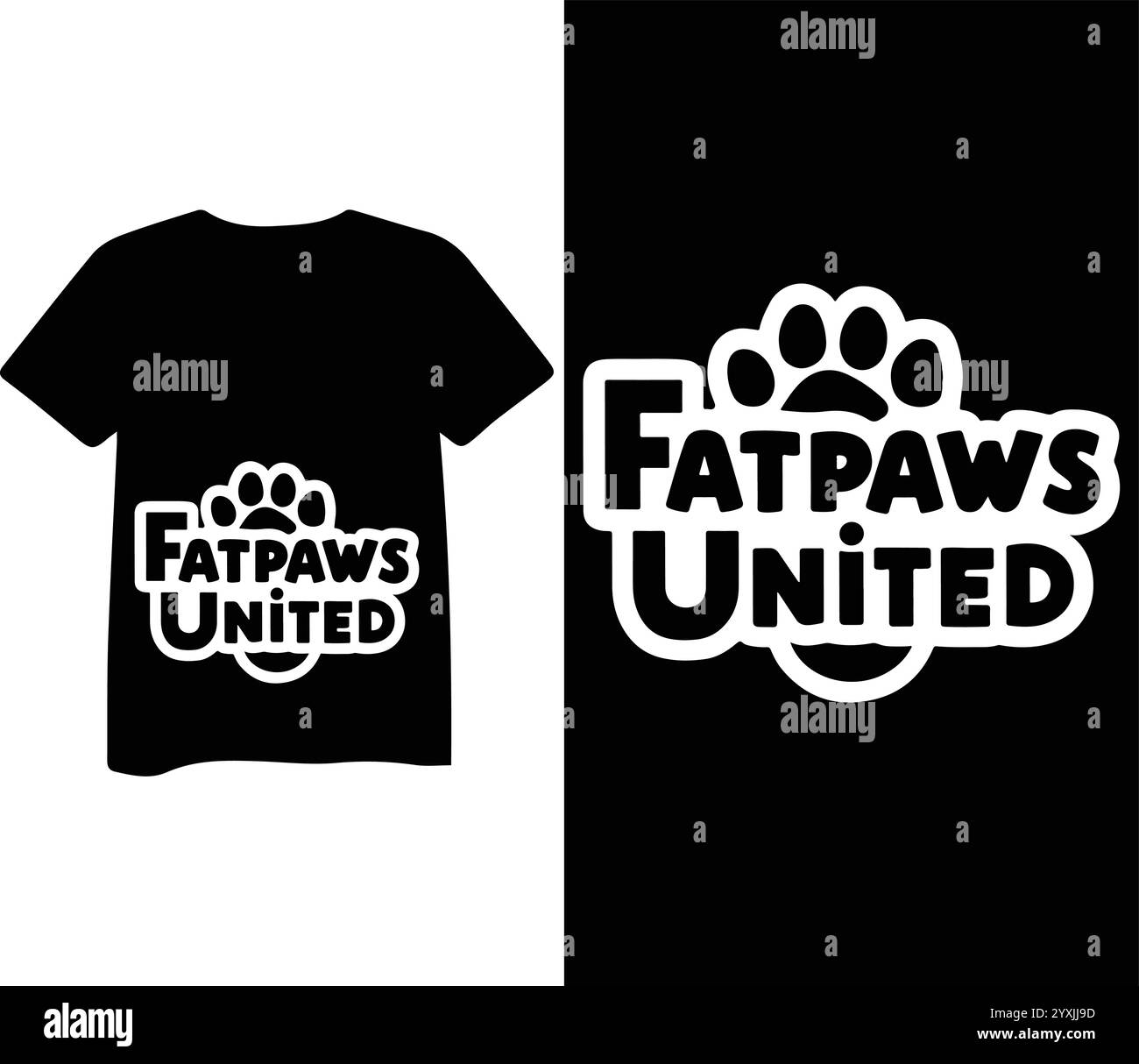 T-shirt Fatpaws United con logo con stampa Paw Illustrazione Vettoriale