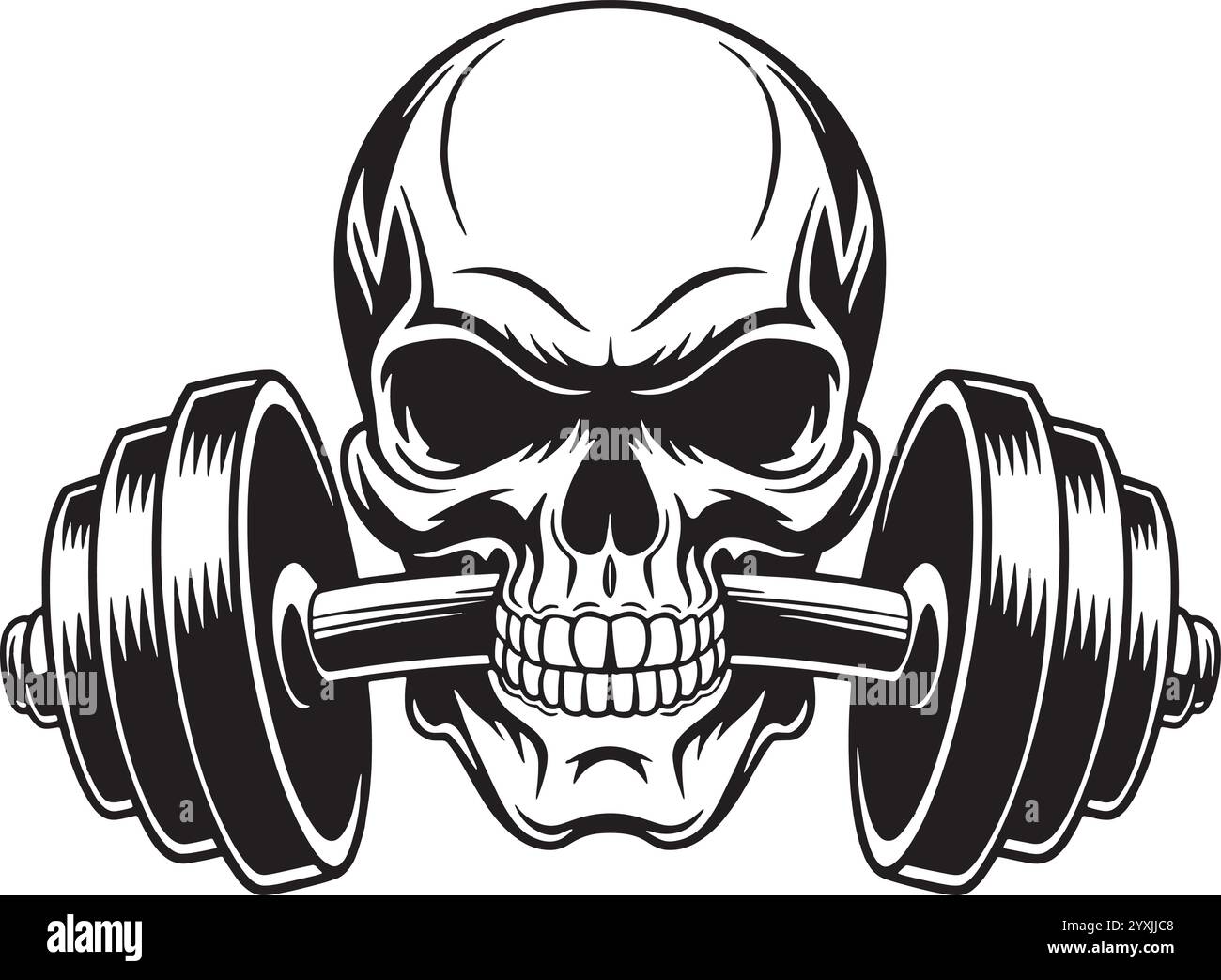 Skull with Barbell: Potente fitness Design Illustrazione Vettoriale