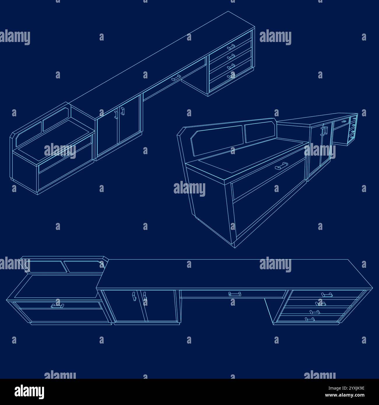 Interni di casa. Schizzo della tabella di linea. Arredamento della camera. Armadietto disegnato. Collezione di arredi. Set di mobili vettoriali Illustrazione Vettoriale