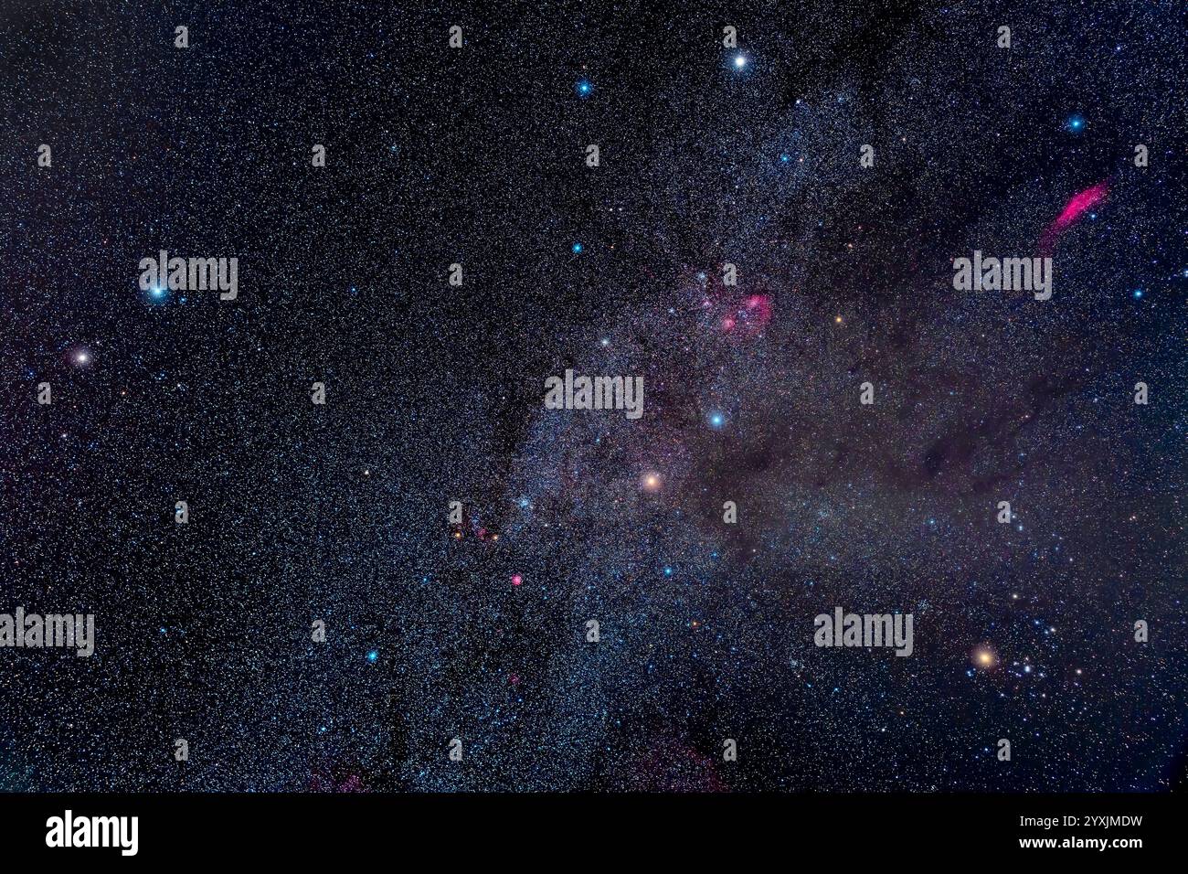 Le costellazioni settentrionali del cielo invernale di Gemini (a sinistra), Auriga (in alto) e Toro (in basso a destra). Foto Stock