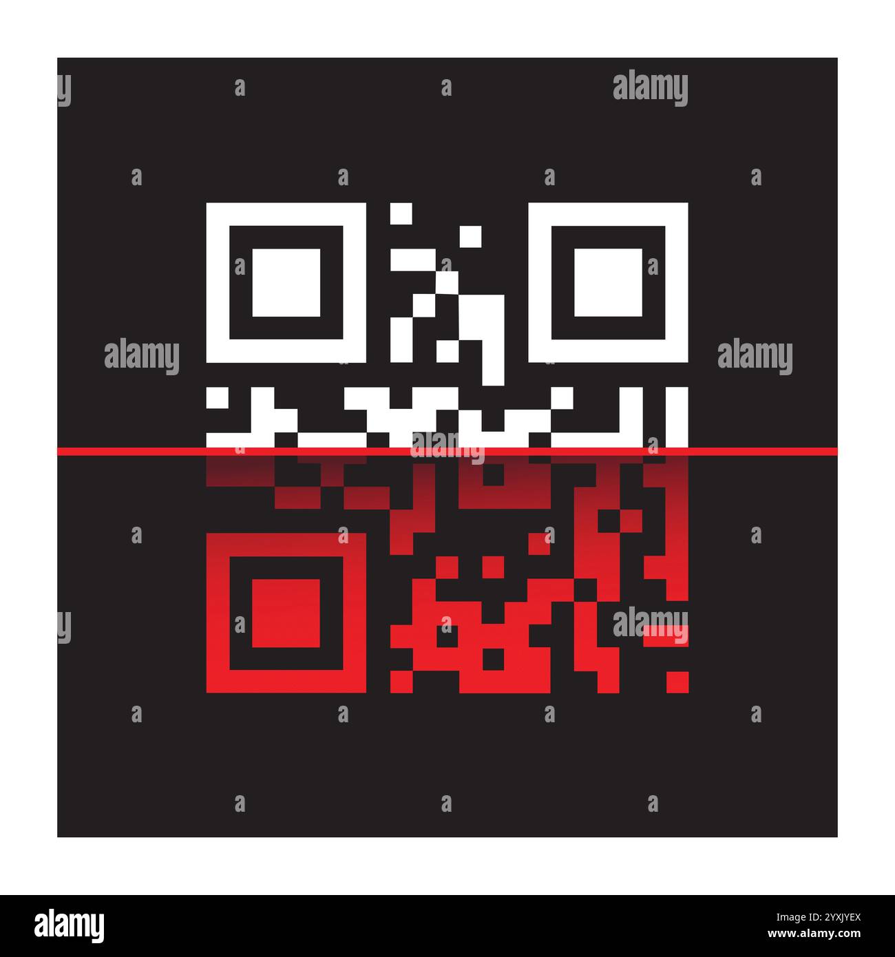 Codice QR con icona di scansione con linea rossa Illustrazione Vettoriale