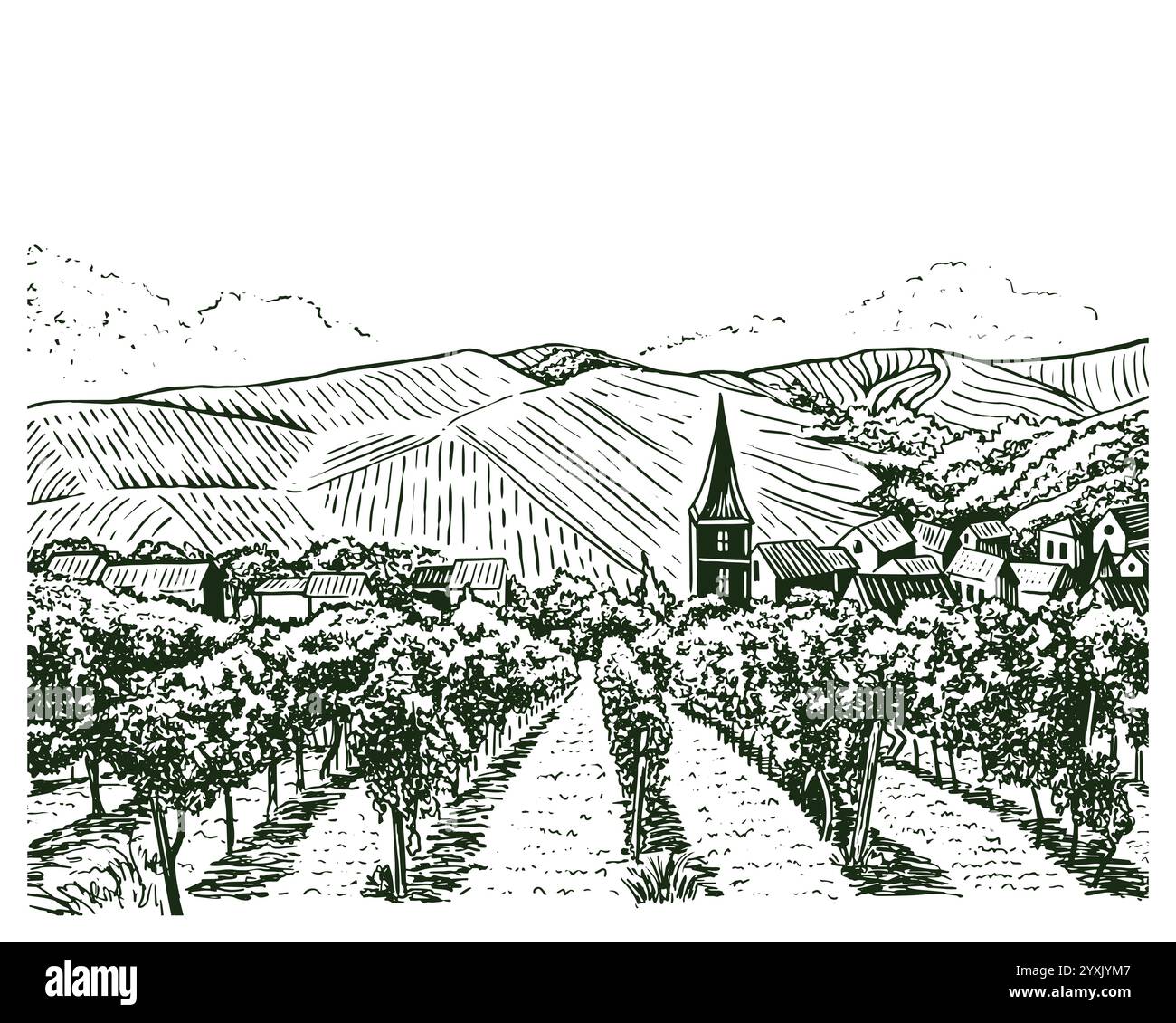 Illustrazione vintage di un allevamento di viti. Illustrazione Vettoriale