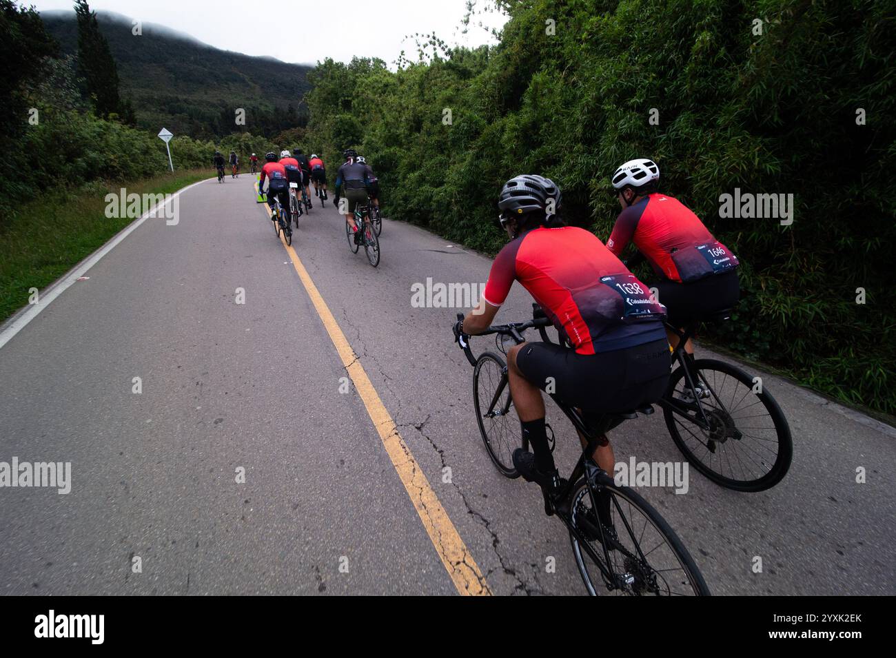 Bogotà, Colombia. 17 novembre 2024. Il ciclista partecipa alla Gran Fondo de Bogota che ha conquistato la città con più di 5,000 ciclisti che hanno viaggiato da tutta la Colombia per partecipare e cavalcare con i ciclisti Mariana Pajon, Egan Bernal, Rigoberto Uran e Nairo Quintana il 17 novembre 2024. Foto di: Sebastian Barros/Long Visual Press credito: Long Visual Press/Alamy Live News Foto Stock