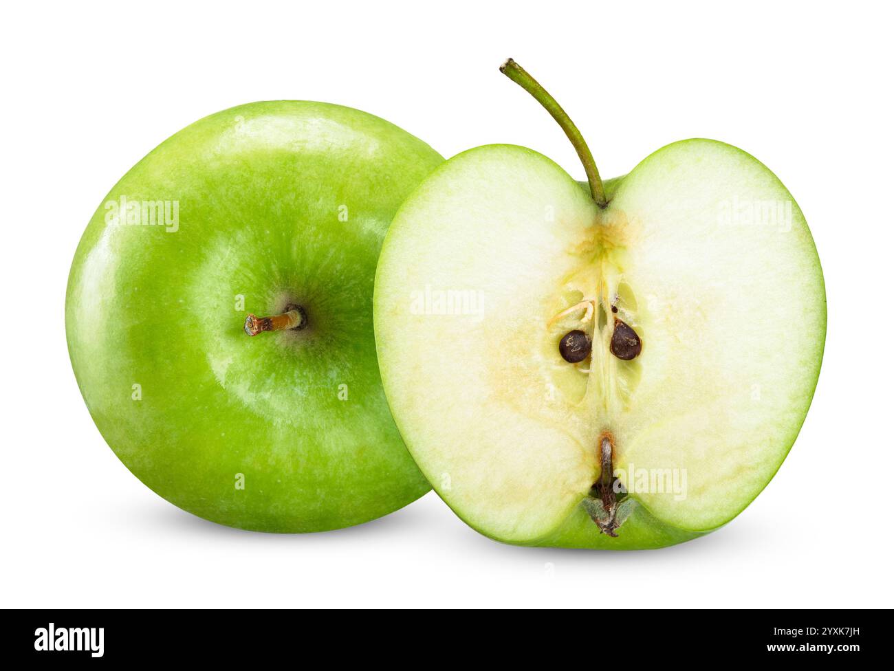 mela verde isolata su sfondo bianco. percorso di ritaglio apple Foto Stock
