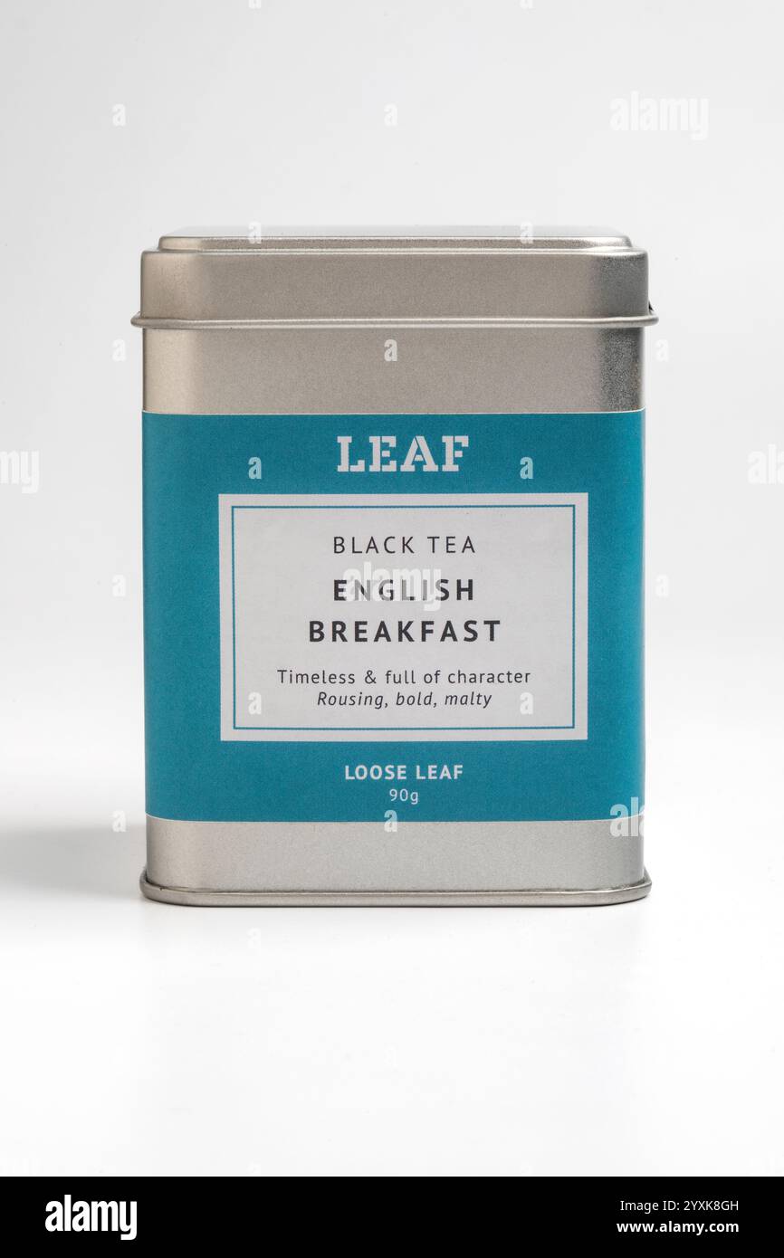 Una scatola da 90 g di tè inglese a foglia nera Foto Stock